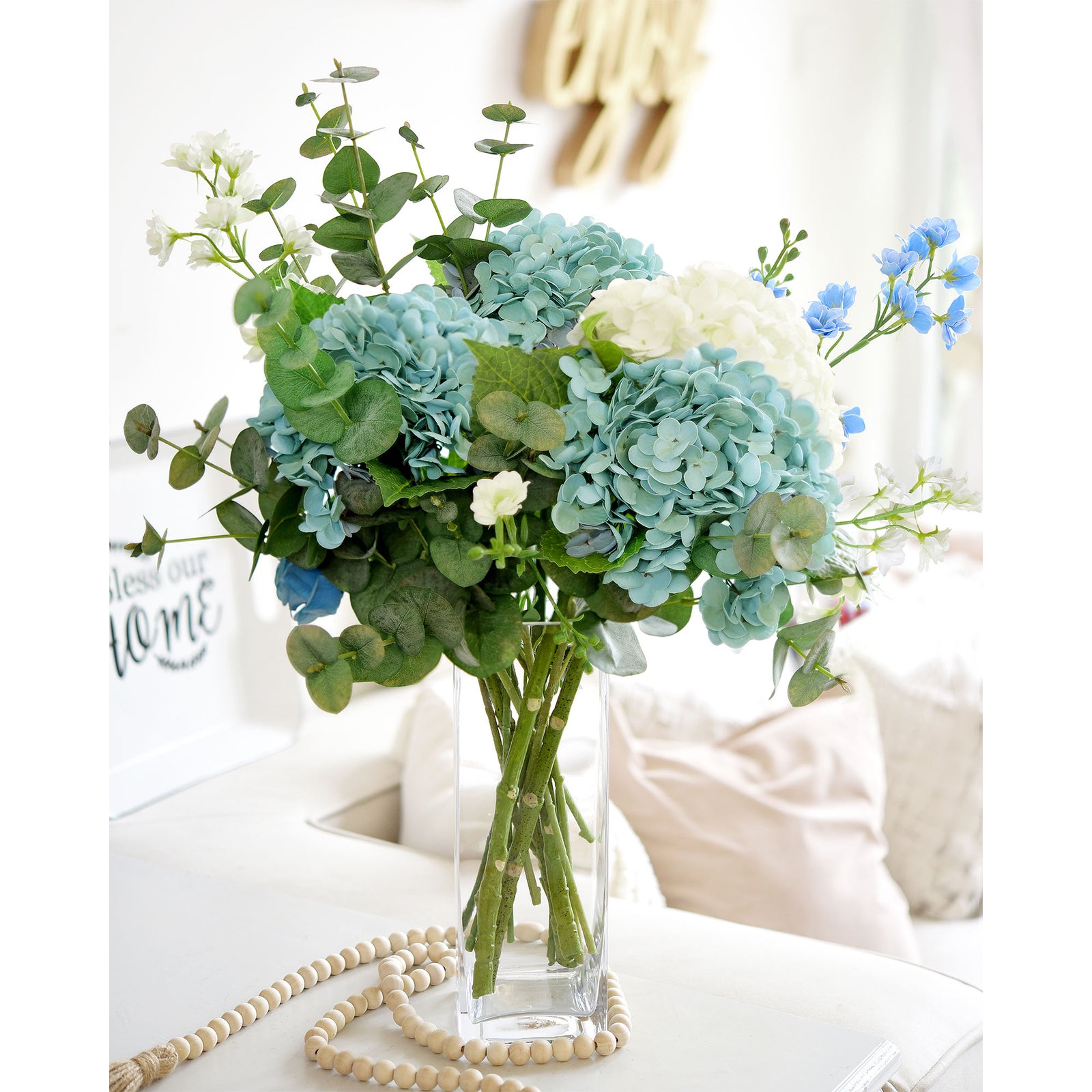 2 Stems Pale Jade Green Real Touch Petals and Leaves Artificial Hydrangea Flowers Long Stem Floral Arrangement | for Wedding Bridal Party Home Décor DIY Floral Decoration