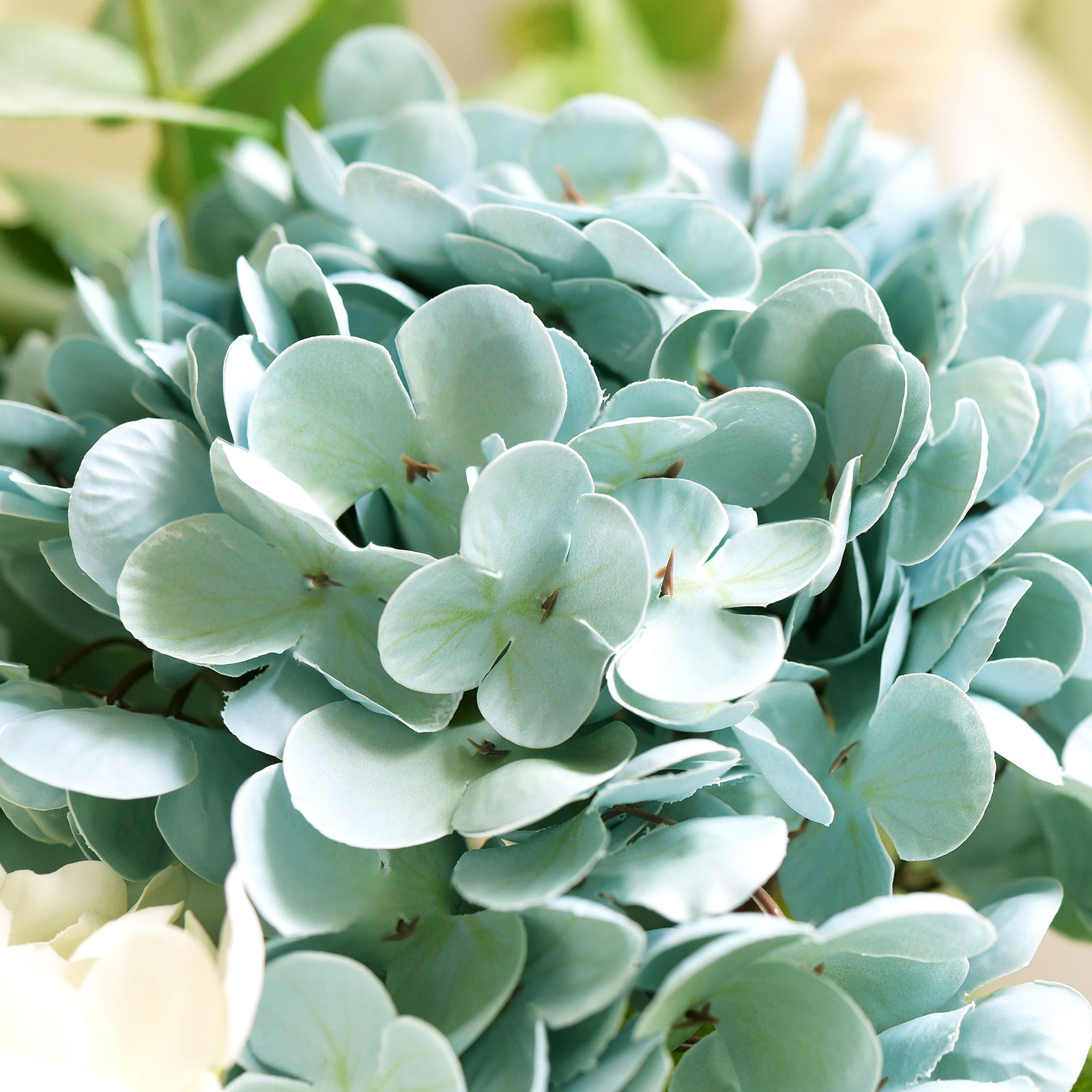 2 Stems Pale Jade Green Real Touch Petals and Leaves Artificial Hydrangea Flowers Long Stem Floral Arrangement | for Wedding Bridal Party Home Décor DIY Floral Decoration