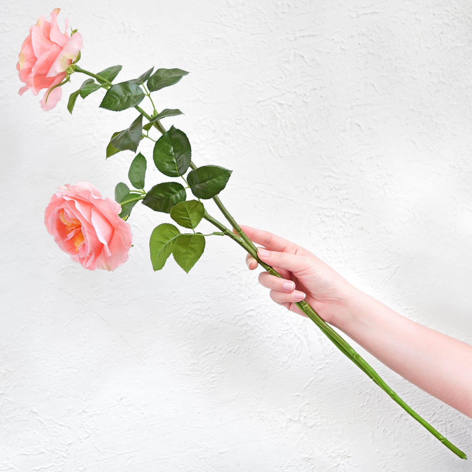 Soft Pink Real Touch Garden Roses Large Blooms 2 Long Stems