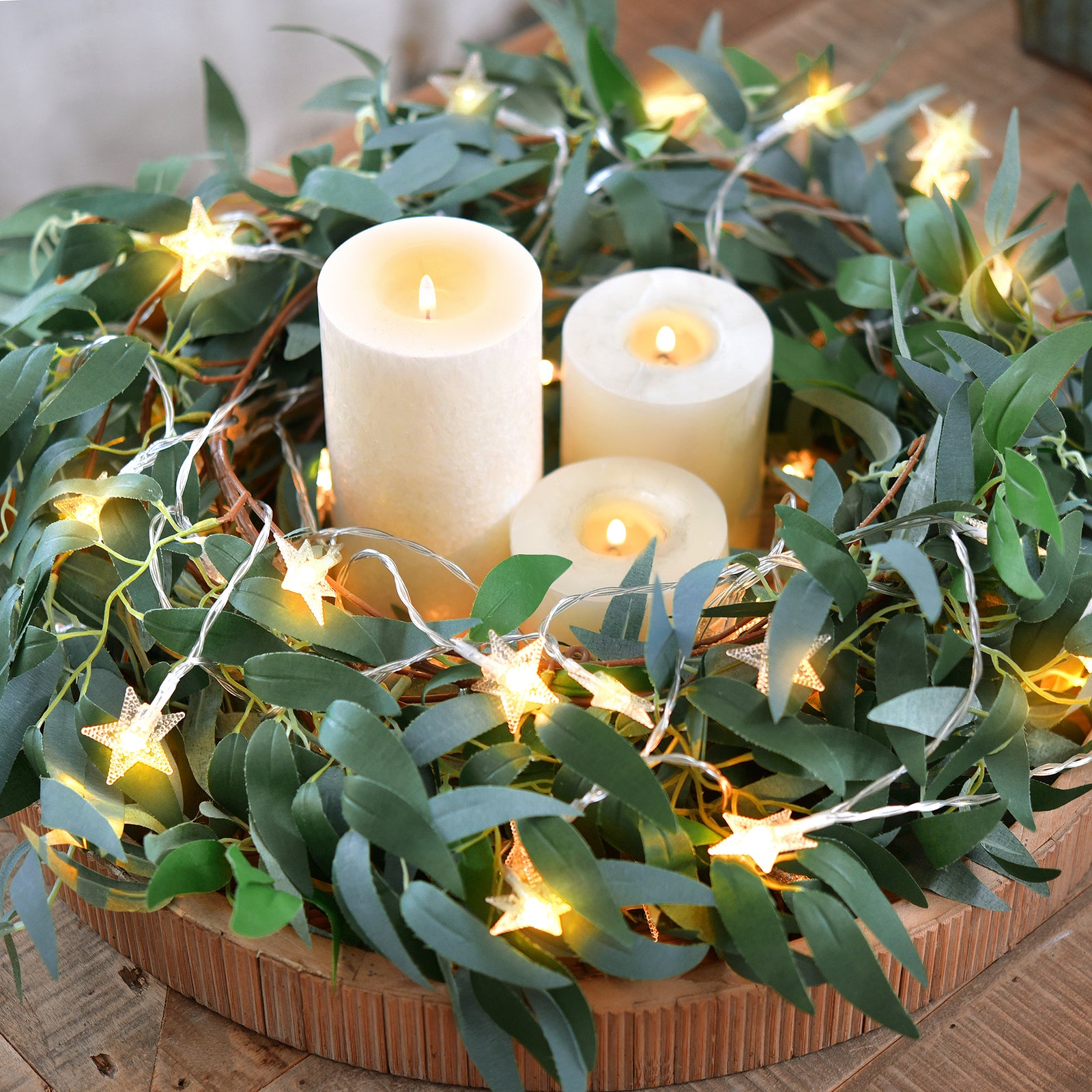 Enchanting Decor: Pair of Flexible Rustic Willow Garlands adorned with 33 Feet Starry String Lights (USB Operated) by FiveSeasonStuff Floral