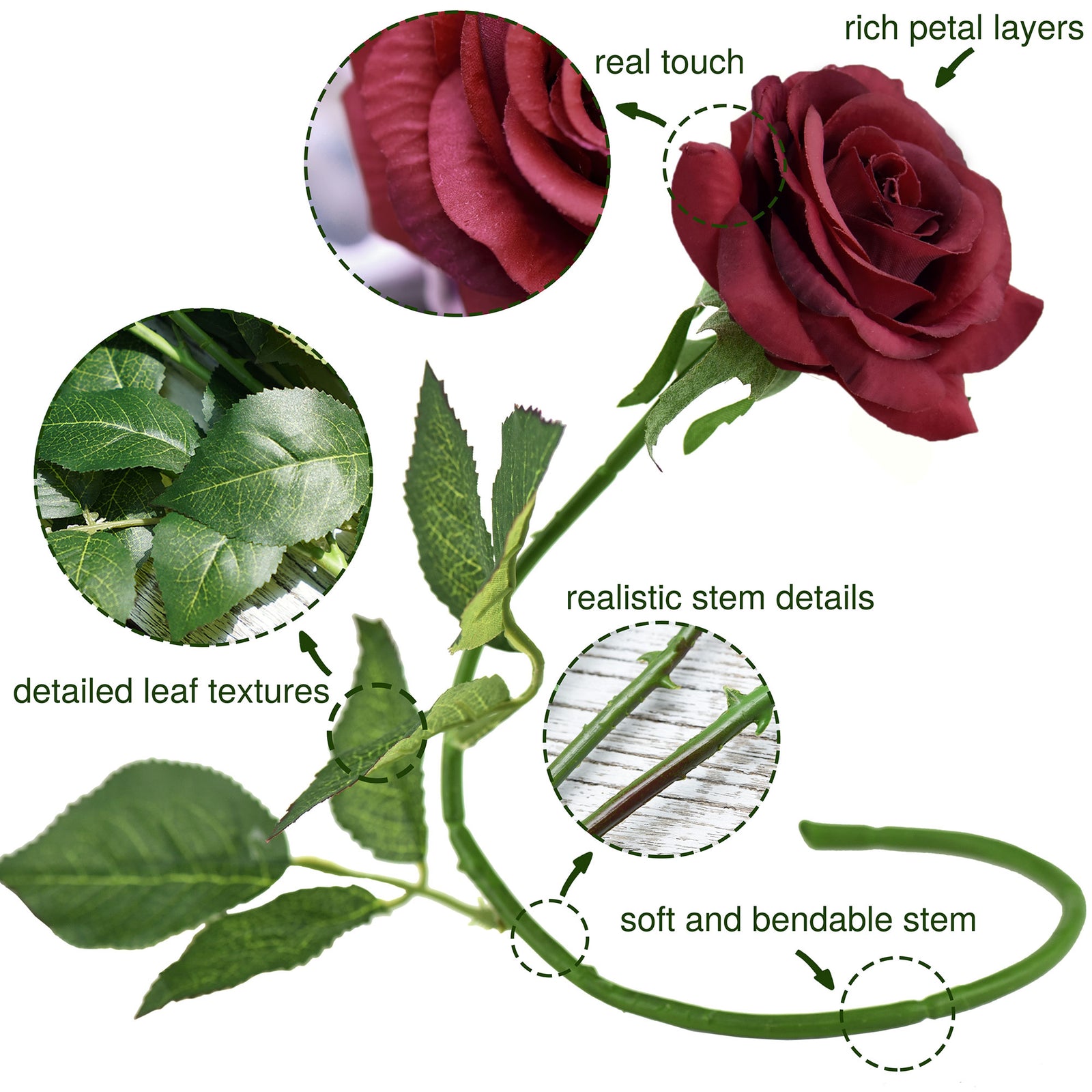 Artificial Flowers Real Touch Silk Roses 12 Stems (Rustic Pink) ‘Petals Feel and Look like Fresh Roses' -Fiveseasonstuff