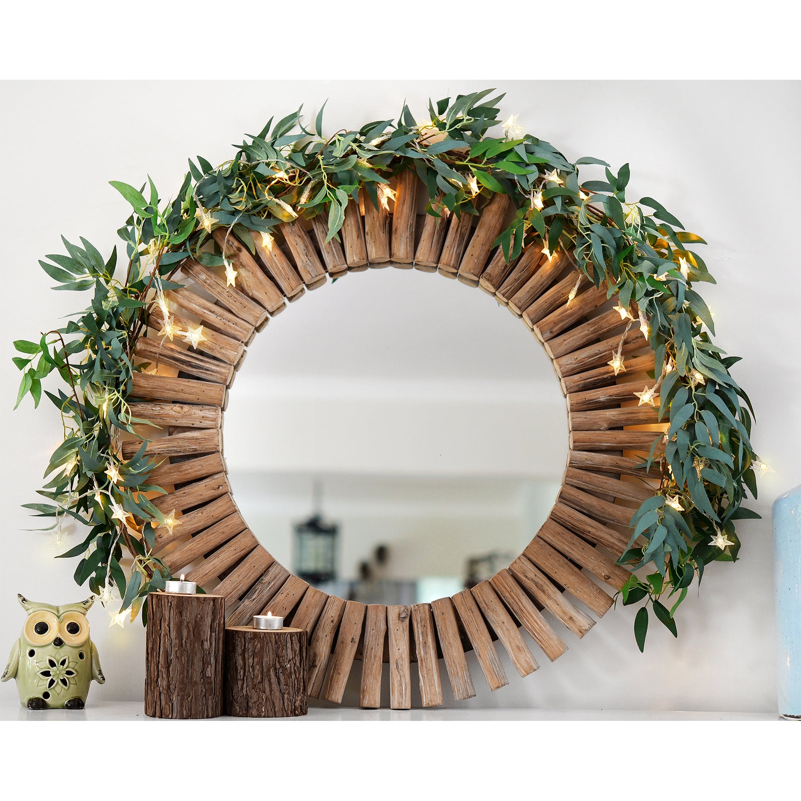 2 Mix Rustic Willow Garlands, Bendable Artificial Greenery Vine Leaves for Wedding Home Decoration with 33 Feet Star String Lights (Battery-Powered)