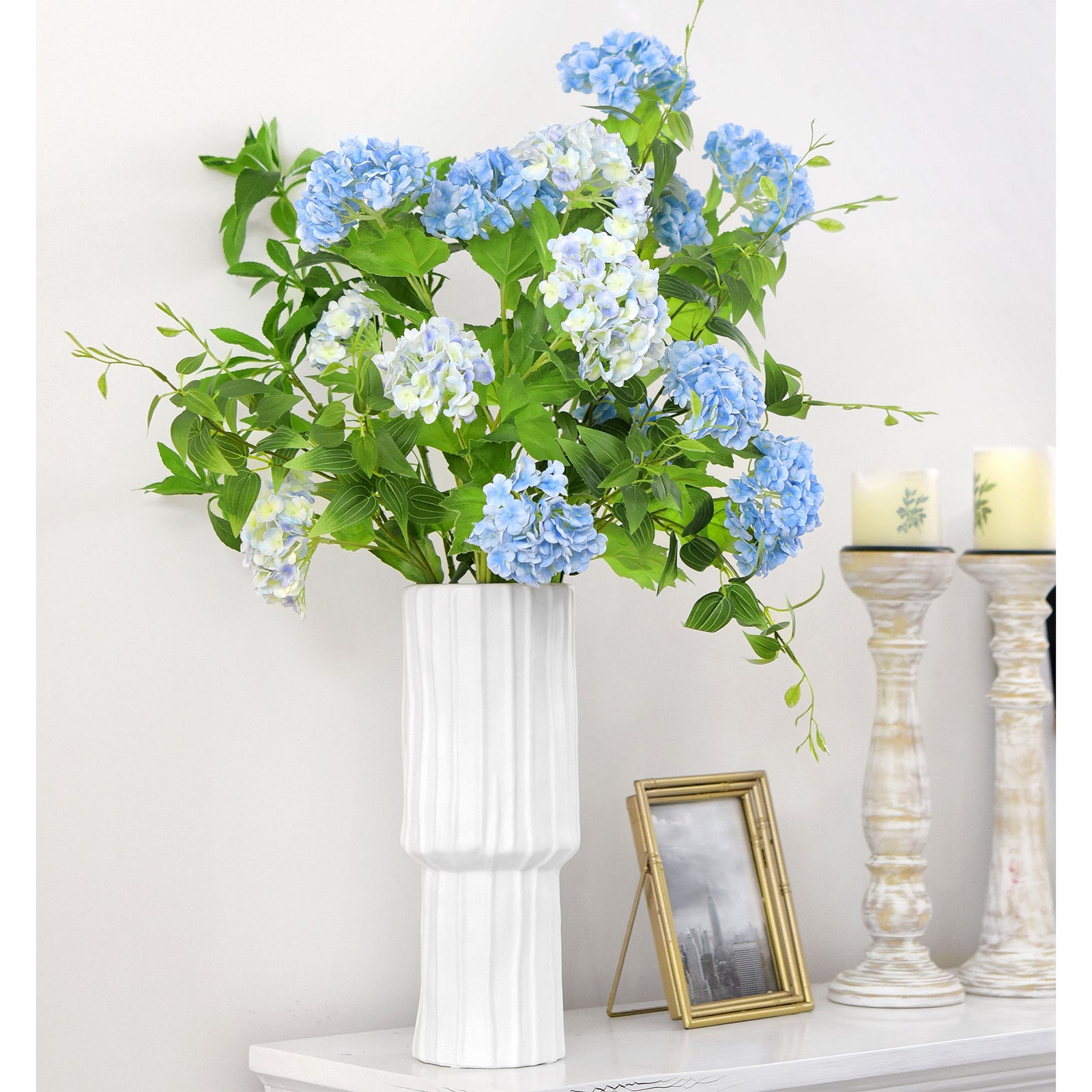 Carolina Blue Snowball Viburnum Long Stem Artificial Flowers 2 Stems