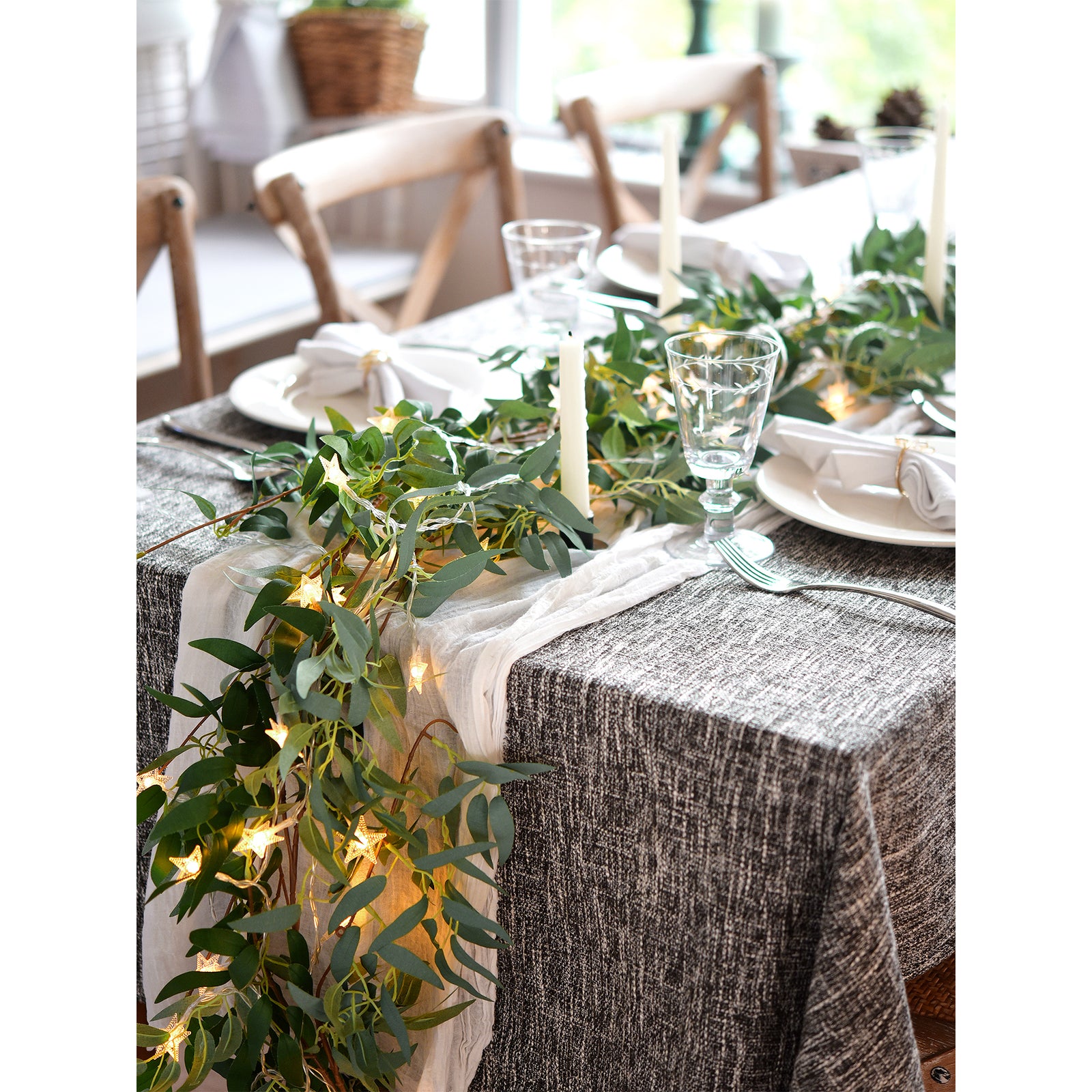 Enchanting Decor: Pair of Flexible Rustic Willow Garlands adorned with 33 Feet Starry String Lights (USB Operated) by FiveSeasonStuff Floral