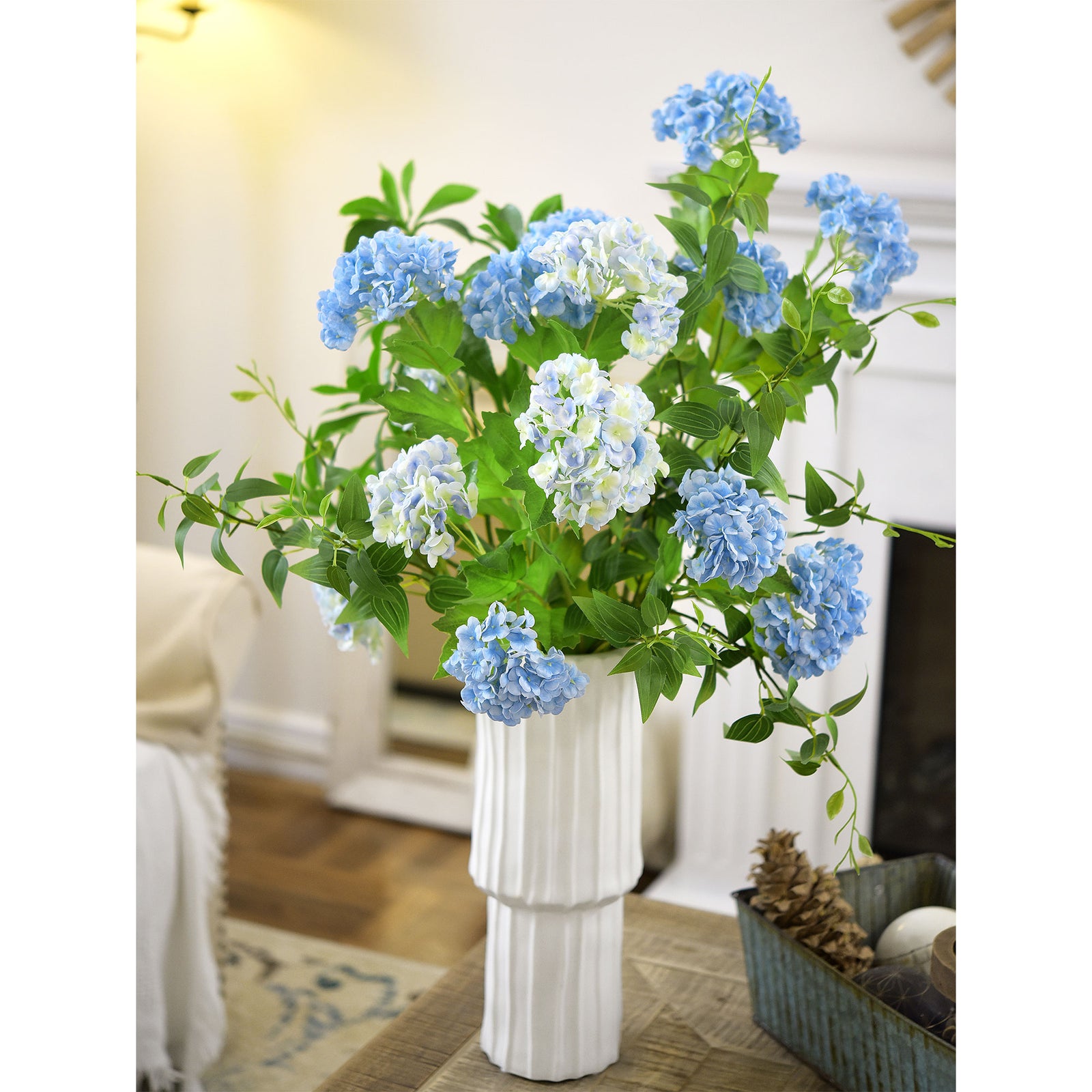 Carolina Blue Snowball Viburnum Long Stem Artificial Flowers 2 Stems