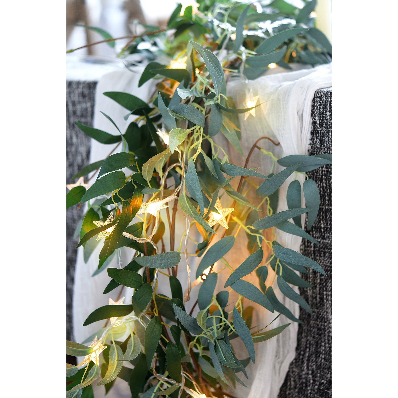 2 Mix Rustic Willow Garlands, Bendable Artificial Greenery Vine Leaves for Wedding Home Decoration with 33 Feet Star String Lights (Battery-Powered)