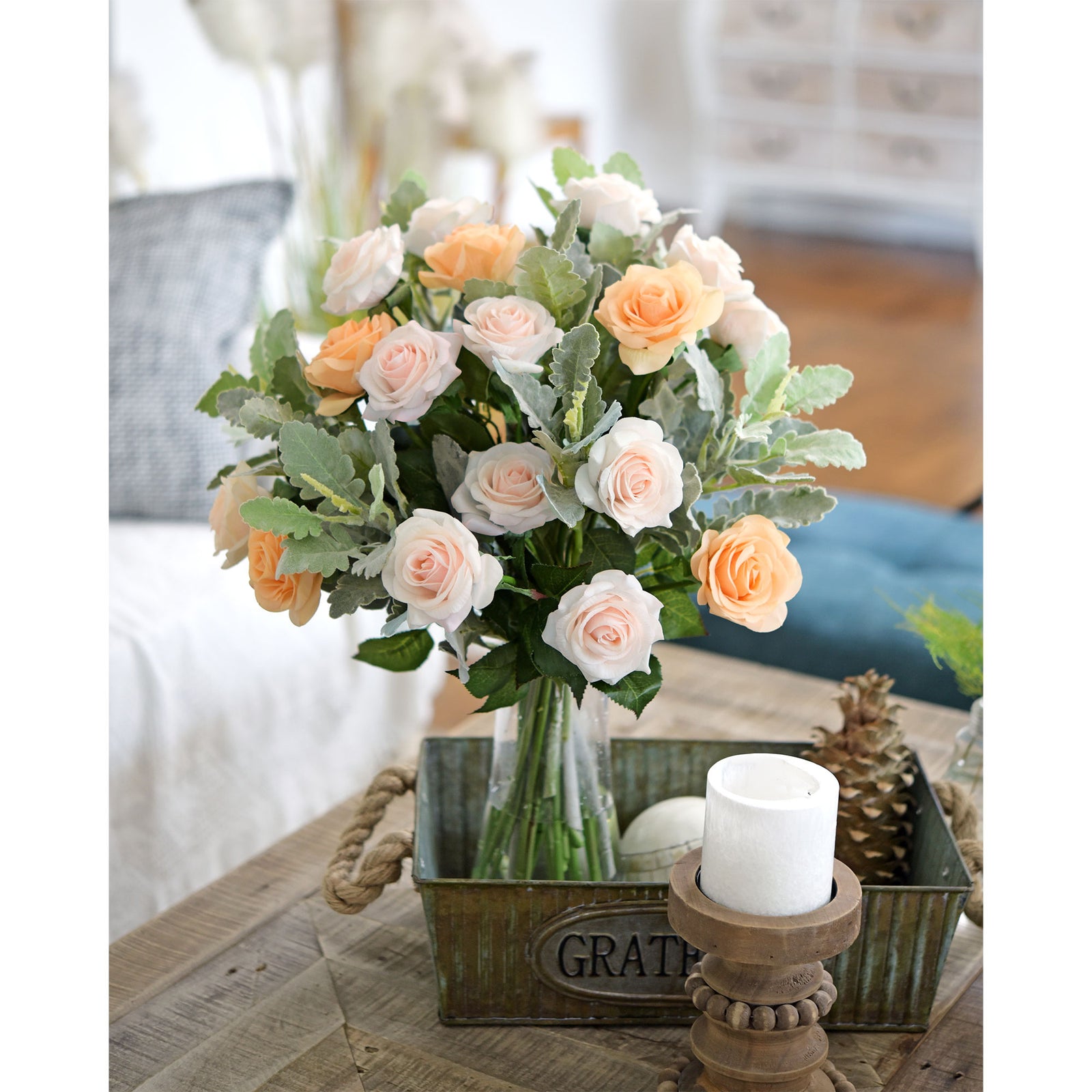 Real Touch 10 Stems Pale Champagne Pink Silk Artificial Roses Flowers ‘Petals Feel and Look like Fresh Roses