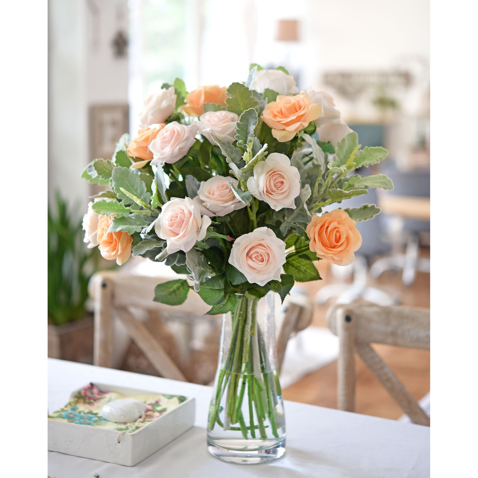 Real Touch 10 Stems Pale Champagne Pink Silk Artificial Roses Flowers ‘Petals Feel and Look like Fresh Roses