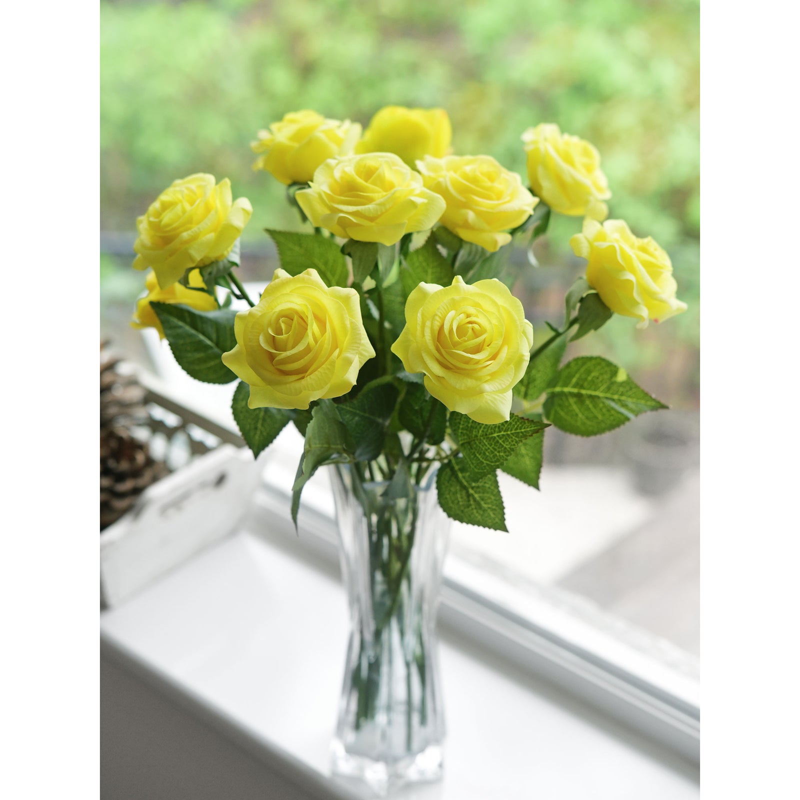 Yellow Real Touch Silk Artificial Flowers ‘Petals Feel and Look like Fresh Roses 10 Stems