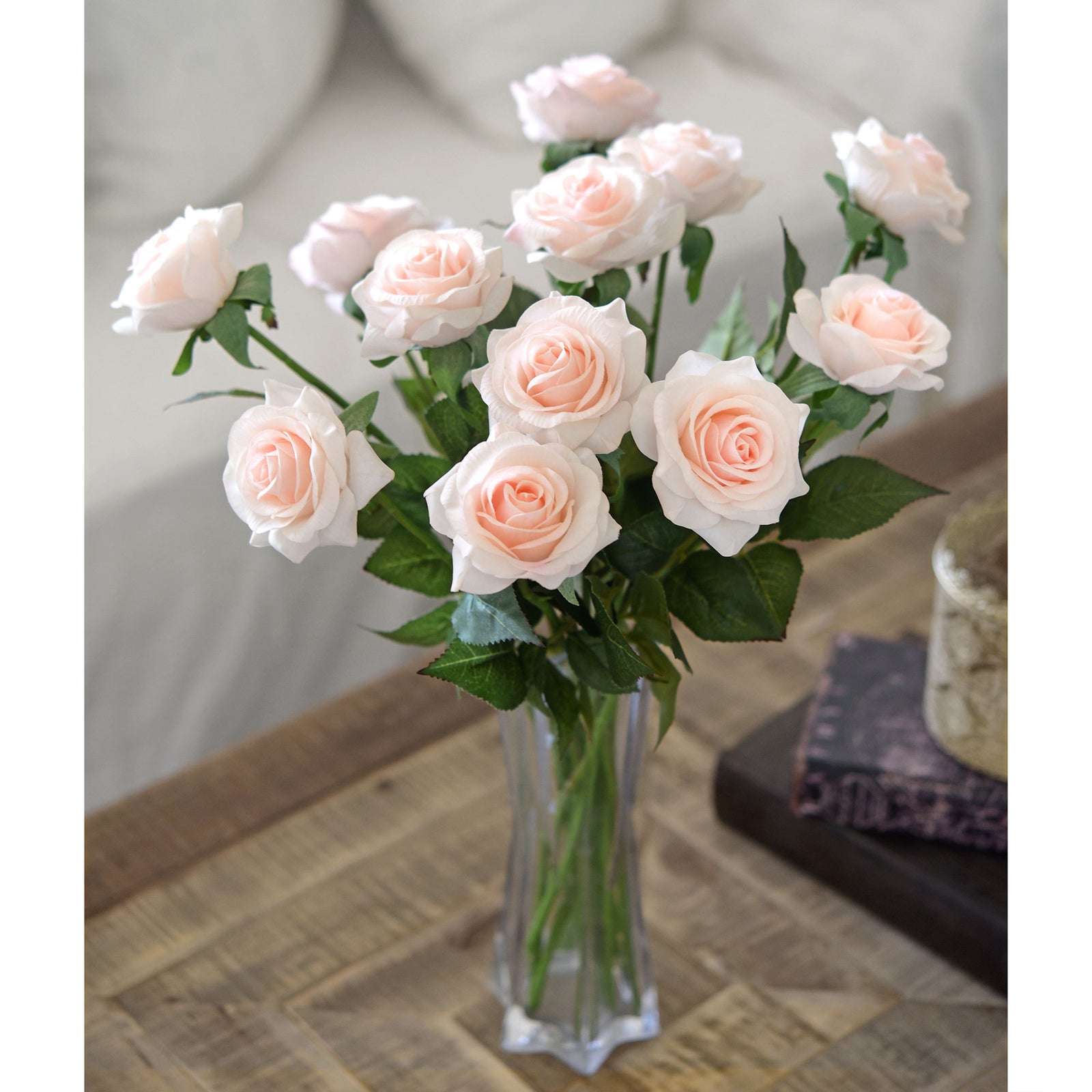 Real Touch 10 Stems Pale Champagne Pink Silk Artificial Roses Flowers ‘Petals Feel and Look like Fresh Roses