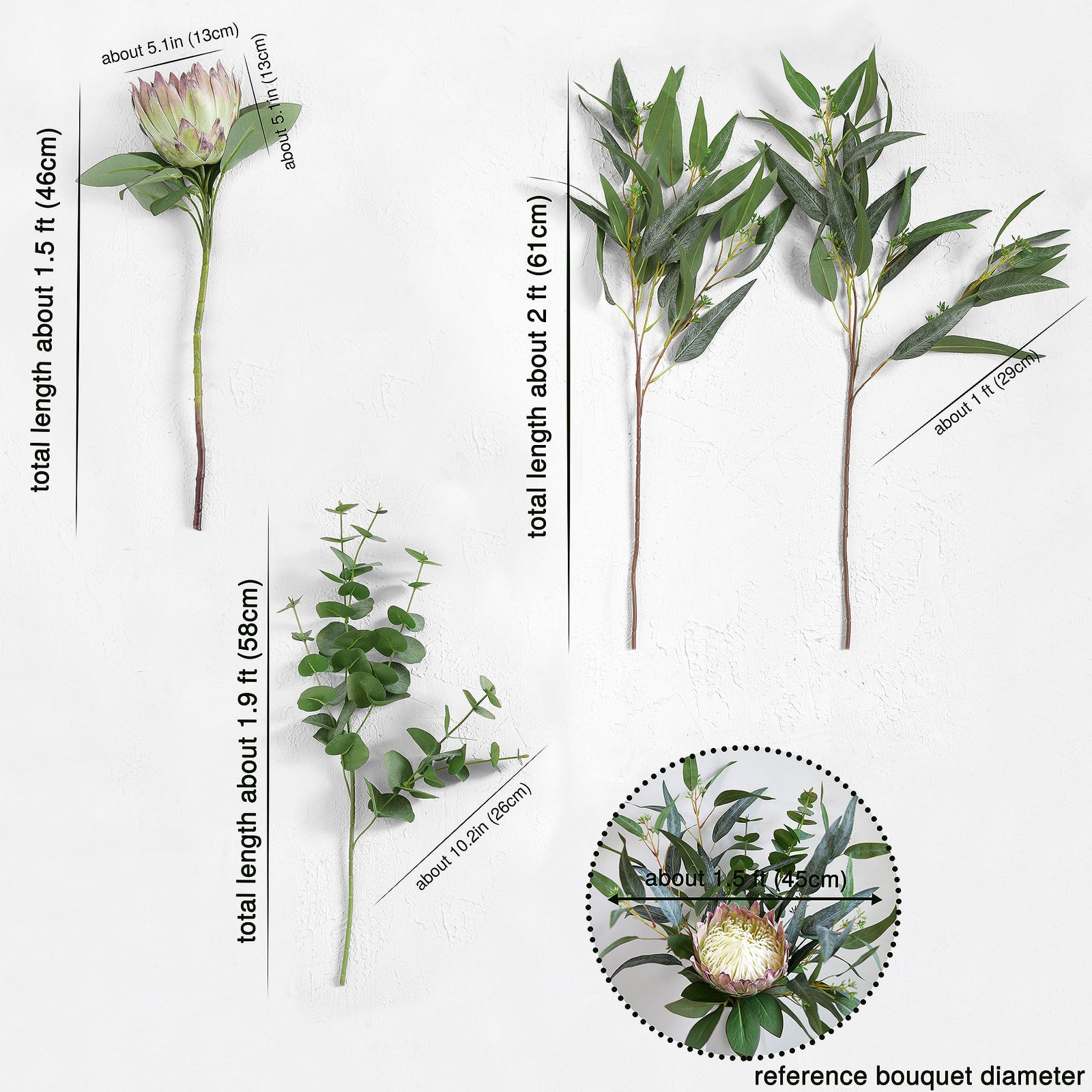 ''Timeless White Whisper'' Bouquet Chestnut White King Protea Arranged with Eucalyptus Leaves Silk Artificial Flowers