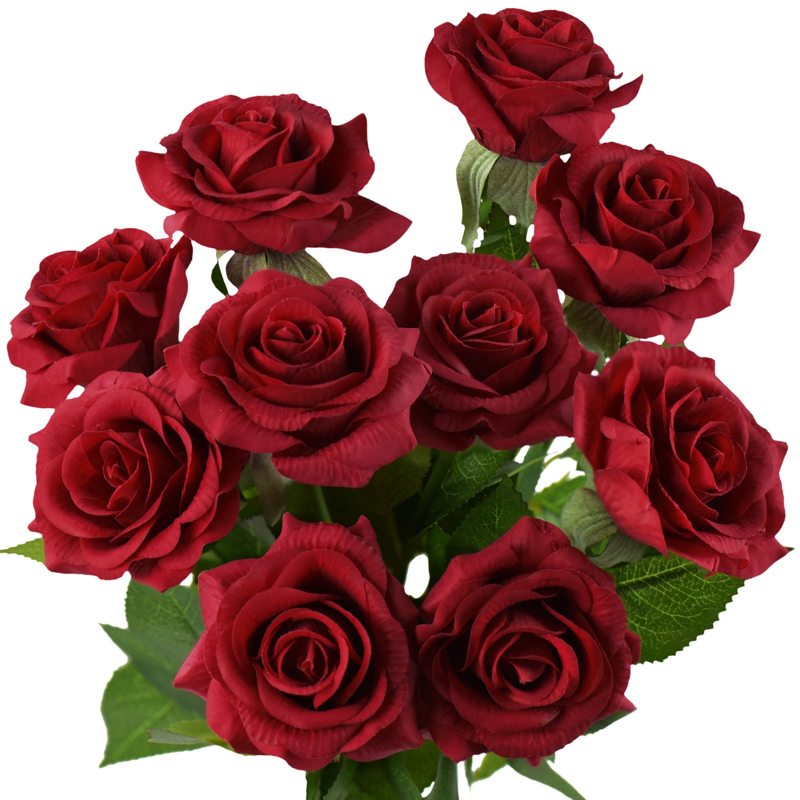Dark Red Real Touch Silk Artificial Flowers ‘Petals Feel and Look like Fresh Roses 10 Stems