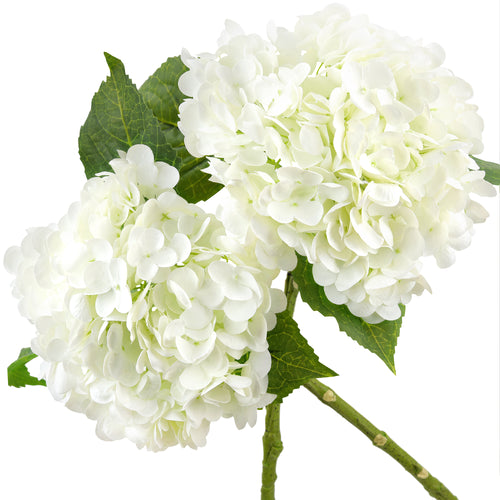FiveSeasonStuff 2 Stems Real Touch Petals and Leaves Artificial Hydrangea Flowers Long Stem Floral Arrangement | for Wedding Bridal Party Home Décor DIY Floral Decoration (White)