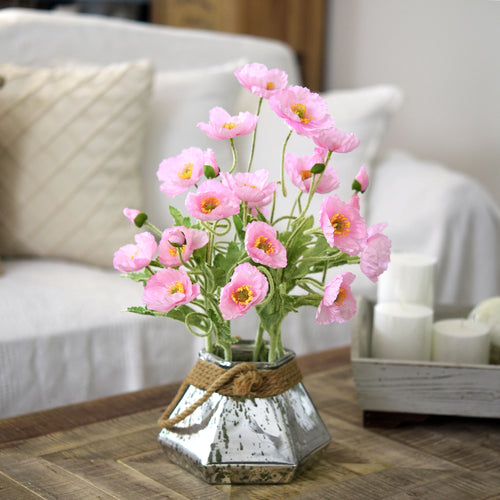 Dark Pink Silk Poppies Artificial Flower Bouquet for Remembrance Home Wedding 6 Stems 23.6'' (60cm)