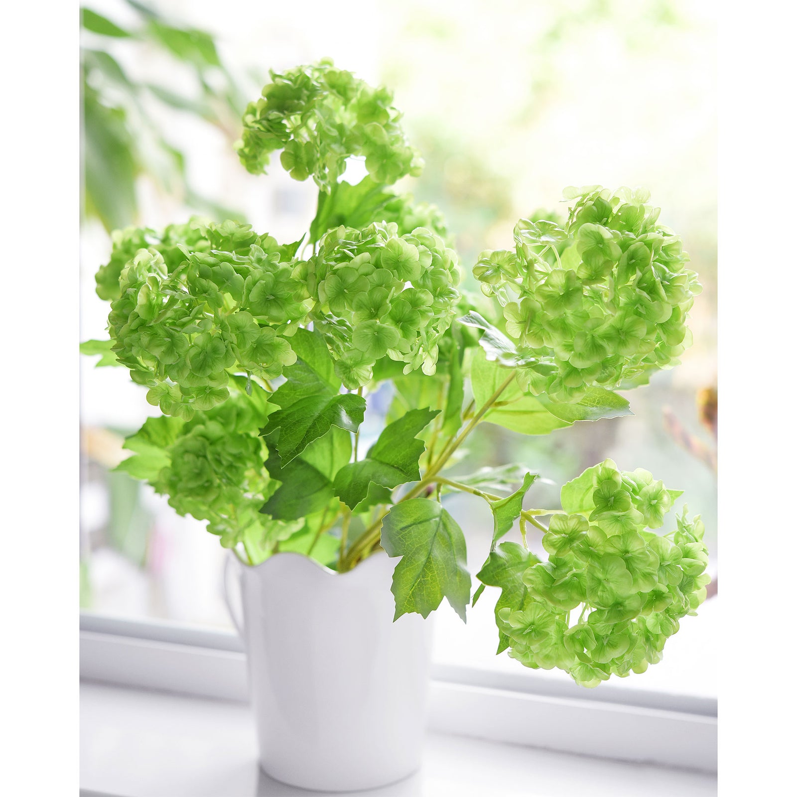 Kiwi Green Snowball Viburnum Long Stem Artificial Flowers 2 Stems