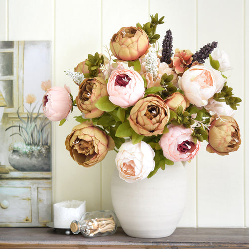 FiveSeasonStuff 2 Bundles Brown|Pink Peonies Artificial Flower Bouquet