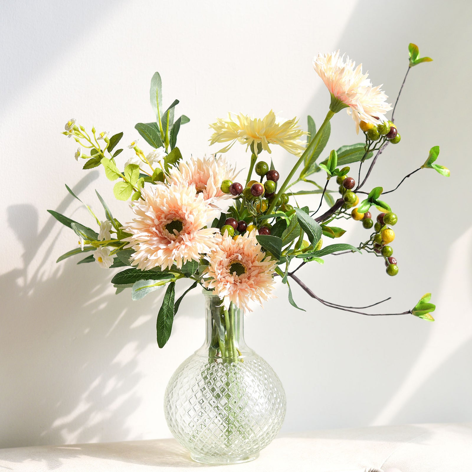 Light Peach Spider Gerbera Daisies Silk Flowers Real Looking Artificial flowers Home Décor 16.5'' (6 Stems) FiveSeasonStuff