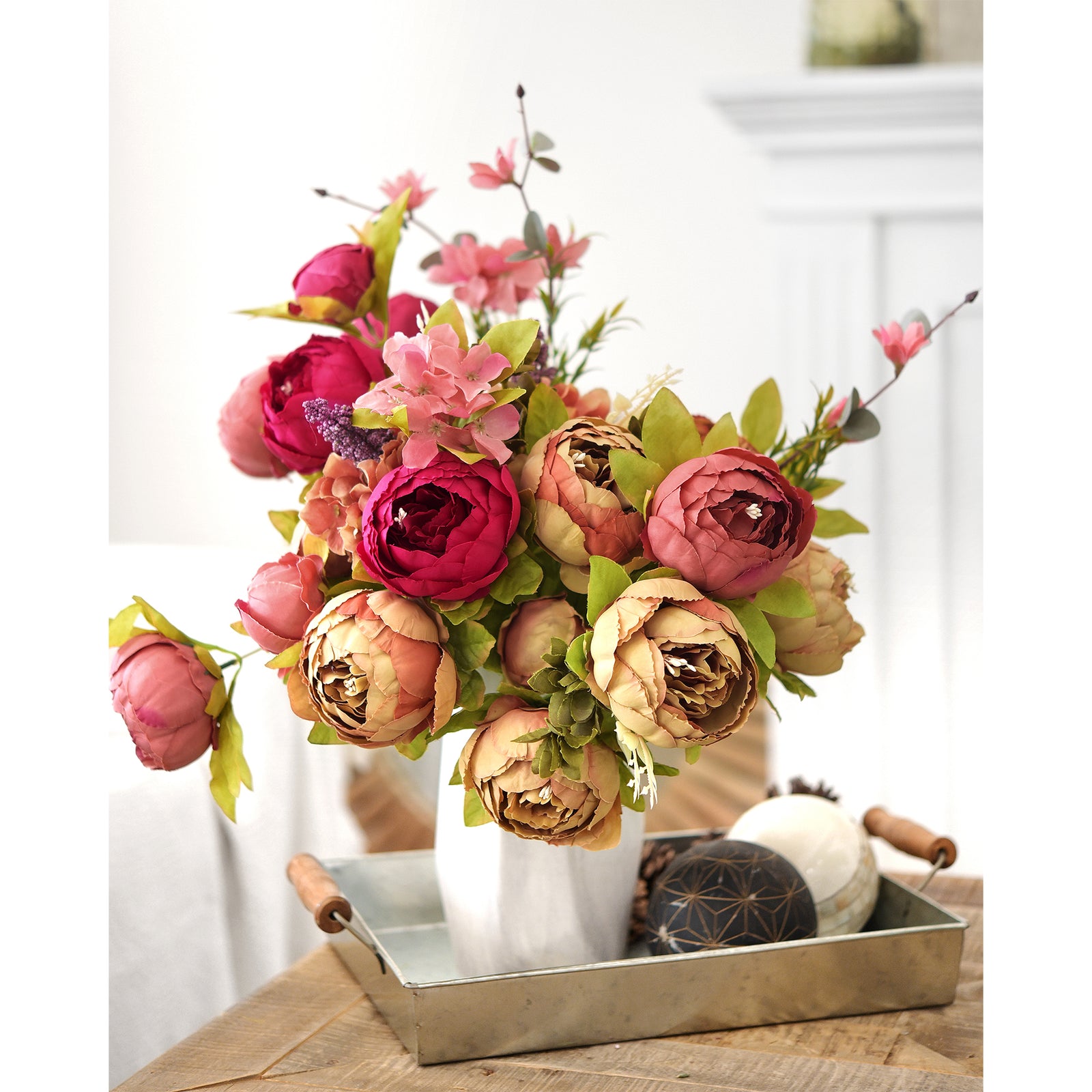 FiveSeasonStuff Brown Silk Peonies Artificial Flower Bouquet