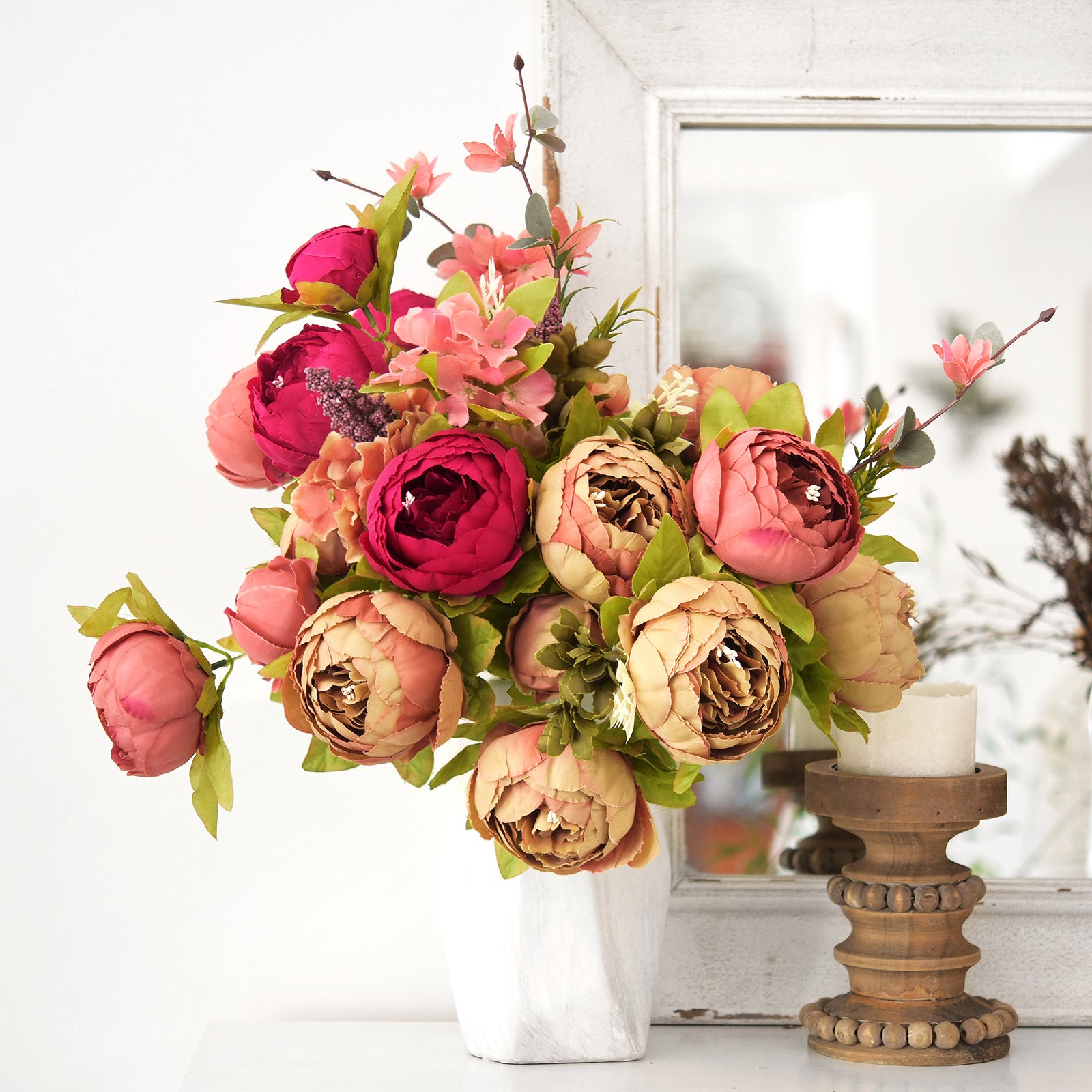 FiveSeasonStuff Brown Silk Peonies Artificial Flower Bouquet