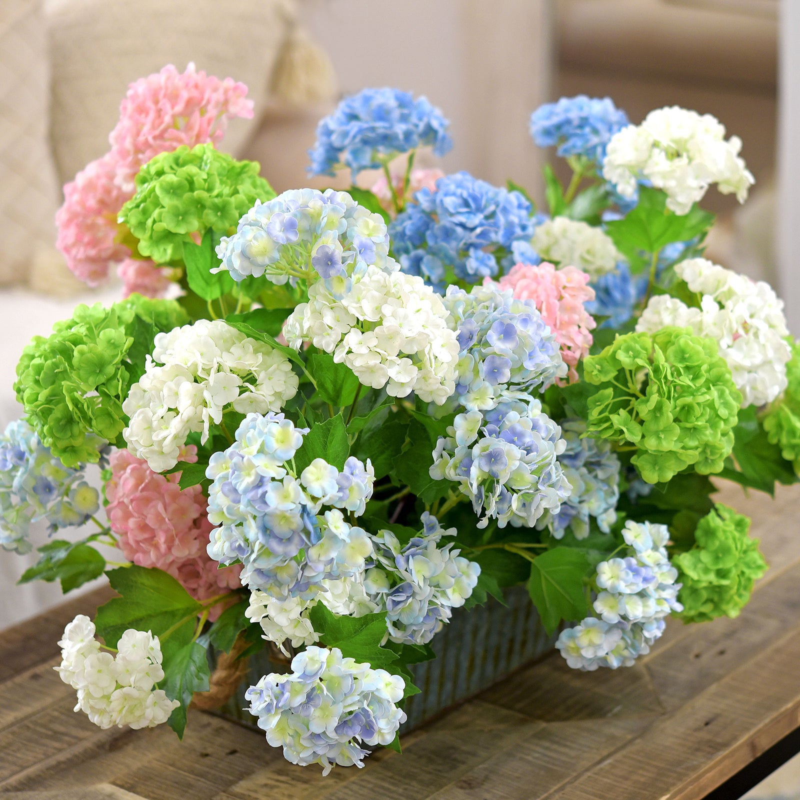 Cloudy Blue Snowball Viburnum Long Stem Artificial Flowers 2 Stems