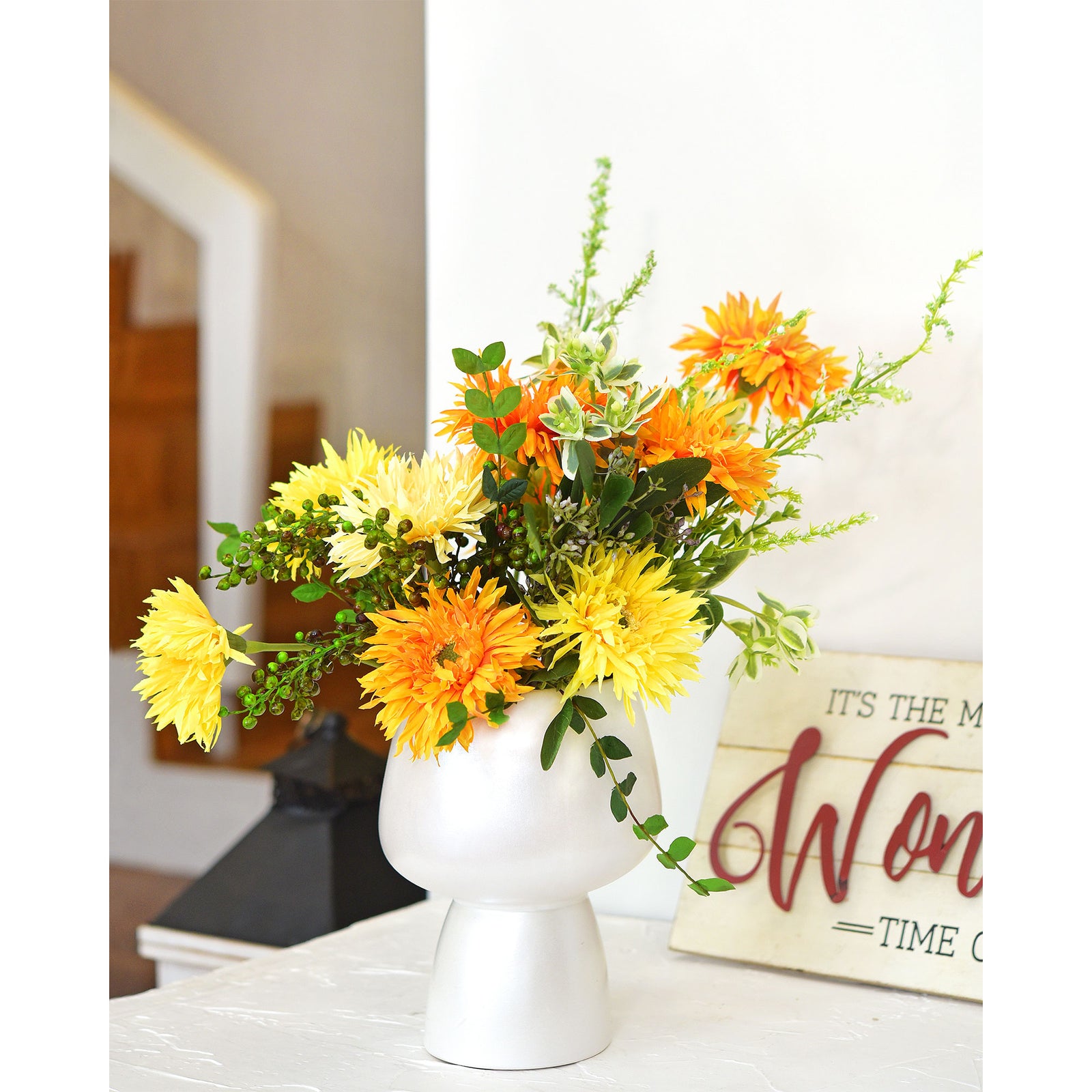 Bright Orange Spider Gerbera Daisies Silk Flowers Real Looking Artificial flowers Home Décor 16.5'' (6 Stems) FiveSeasonStuff