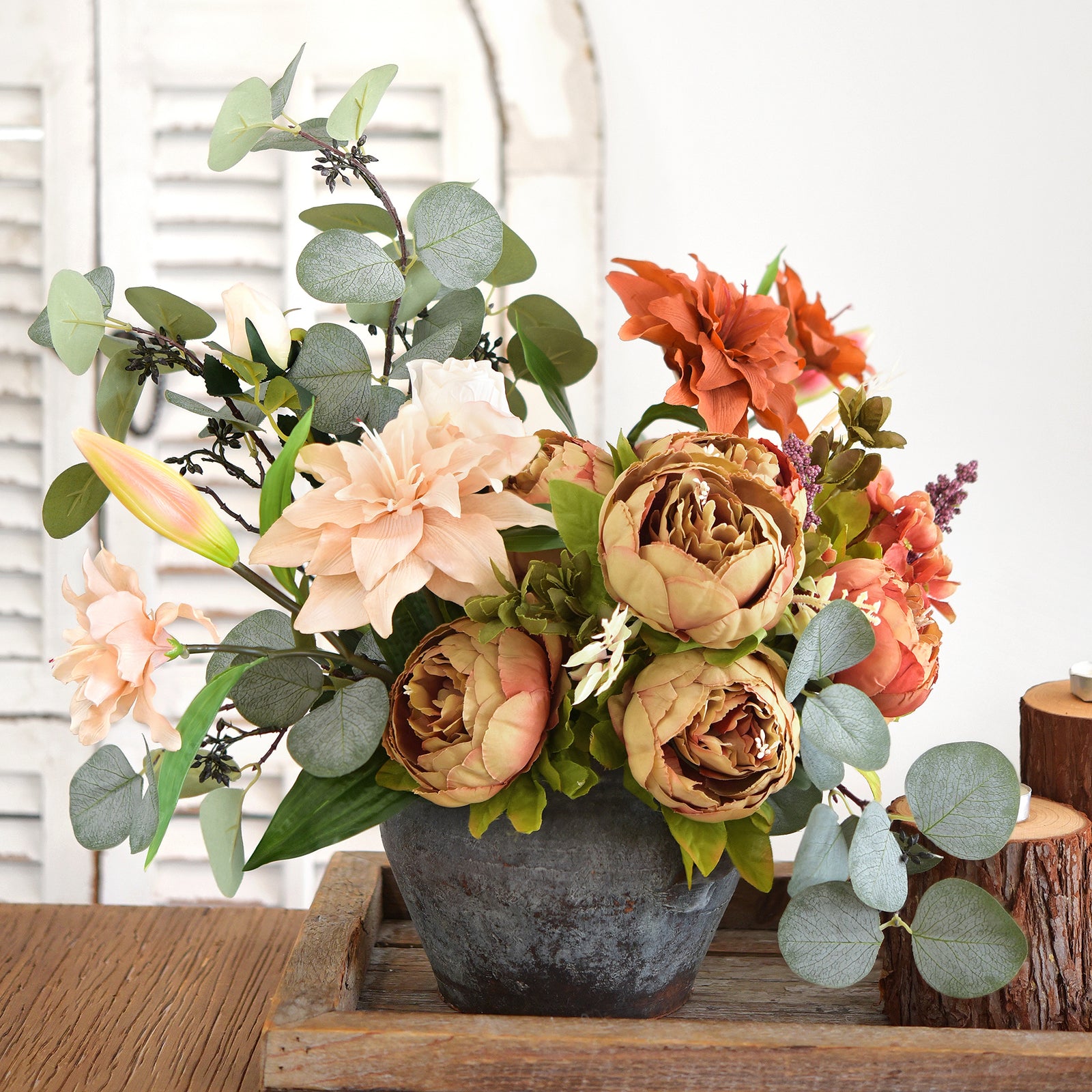 FiveSeasonStuff Brown Silk Peonies Artificial Flower Bouquet
