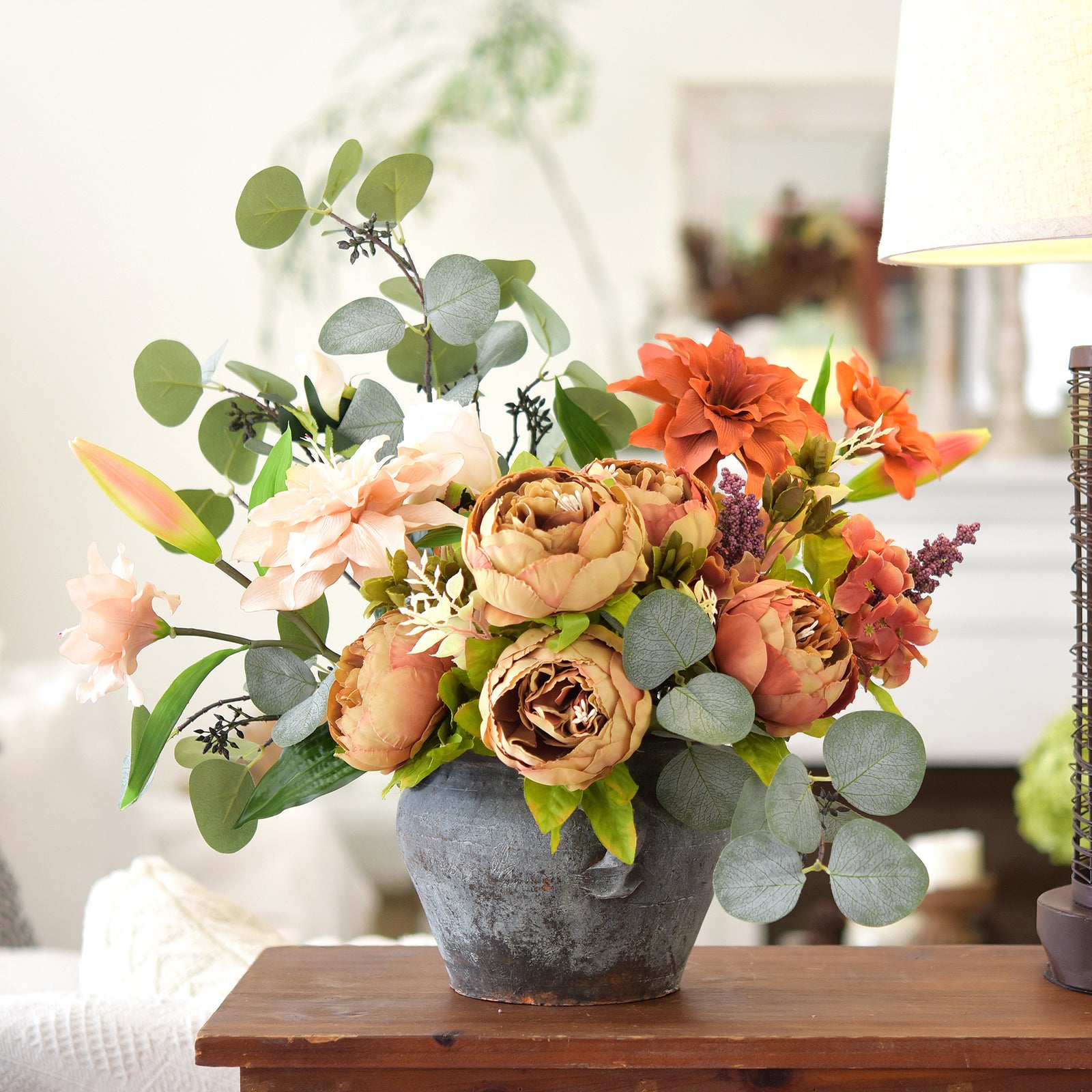 FiveSeasonStuff Brown Silk Peonies Artificial Flower Bouquet