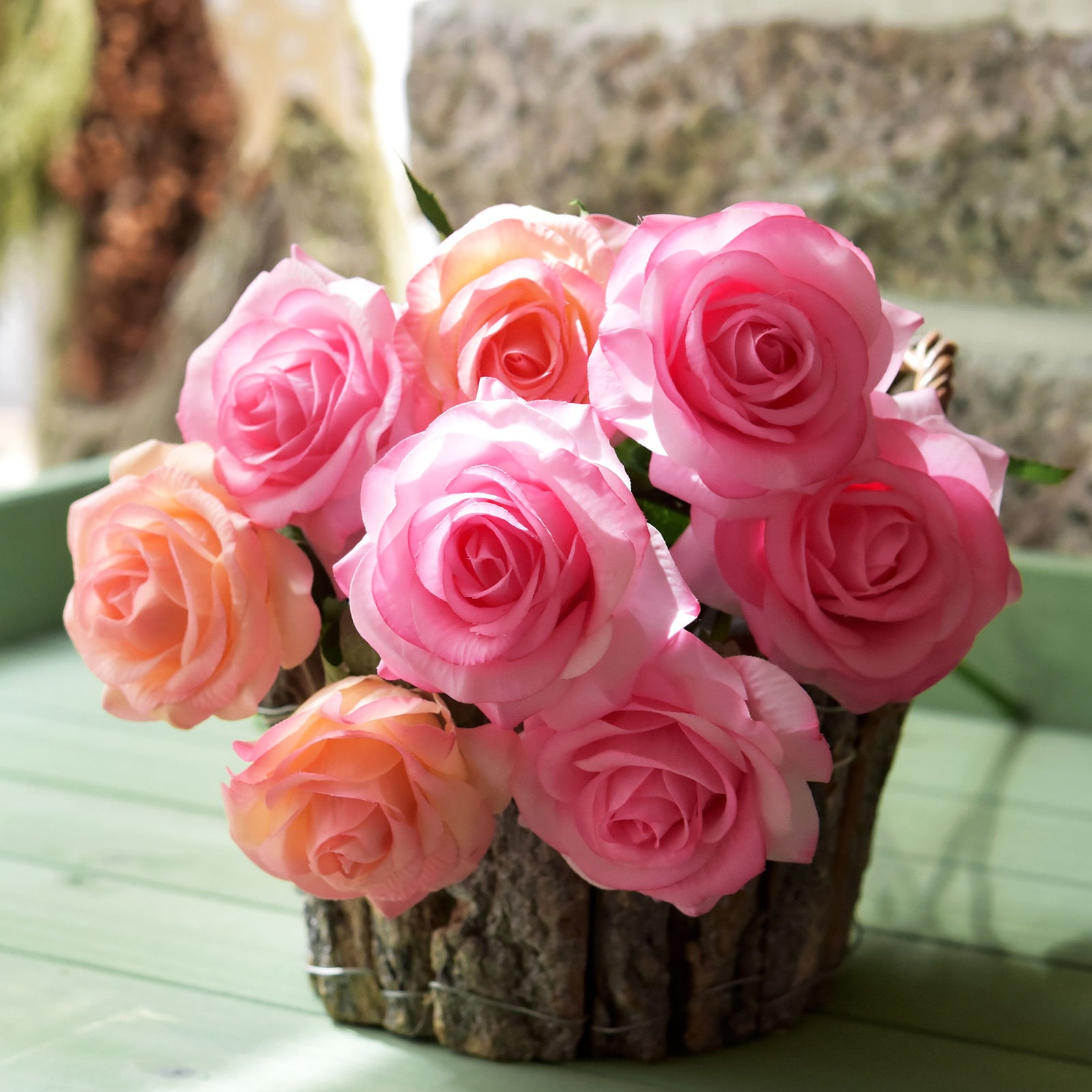 Pink Swirl Real Touch Silk Artificial Flowers ‘Petals Feel and Look like Fresh Roses 10 Stems