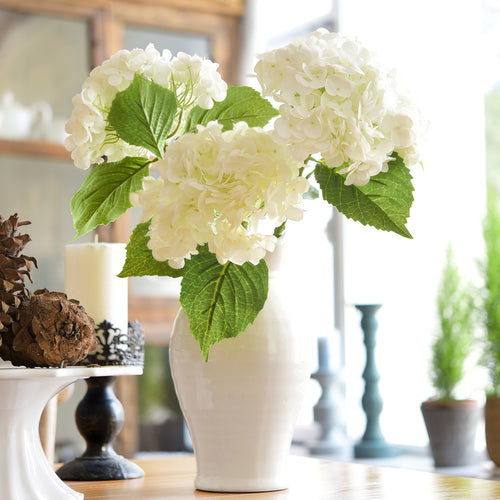 FiveSeasonStuff 2 Stems Real Touch Petals and Leaves Artificial Hydrangea Flowers Long Stem Floral Arrangement | for Wedding Bridal Party Home Décor DIY Floral Decoration (White)