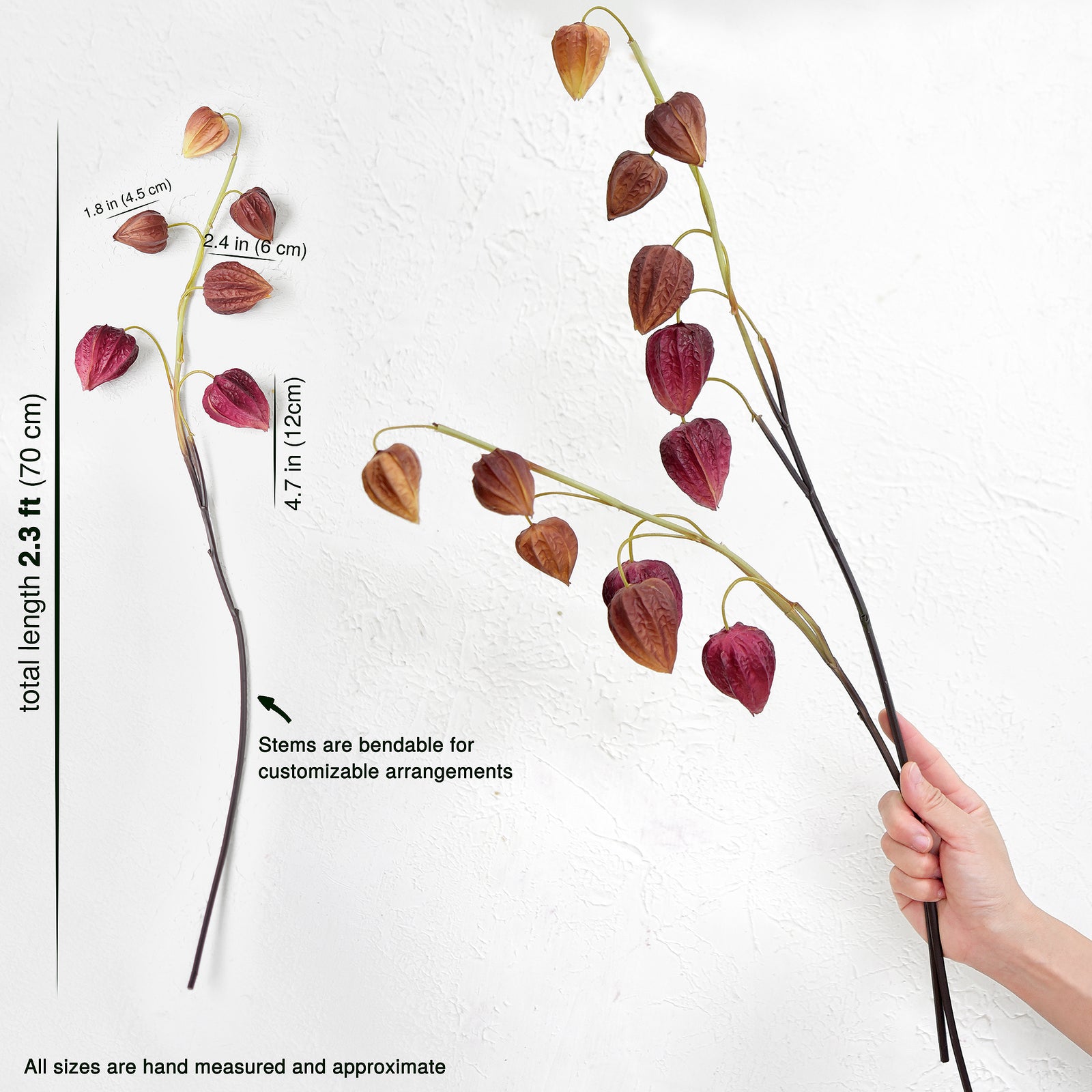 Artificial Chinese Lantern Stems – Plum Spice (Plum-Brown) – Set of 3