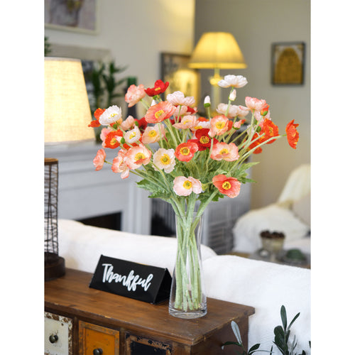 Coral Pink Silk Poppies Artificial Flower Bouquet for Remembrance Home Wedding 6 Stems 23.6'' (60cm)