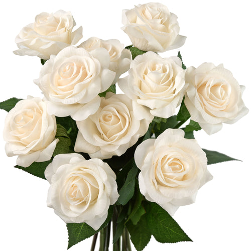 Light Champagne Real Touch Roses Silk Artificial Flowers ‘Petals Feel and Look like Fresh Roses' Wedding, Bridal, Home Décor