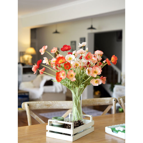 Burning Orange Silk Poppies Artificial Flower Bouquet for Remembrance Home Wedding 6 Stems 23.6'' (60cm)