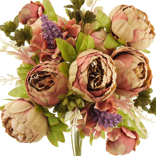 FiveSeasonStuff Brown Silk Peonies Artificial Flower Bouquet