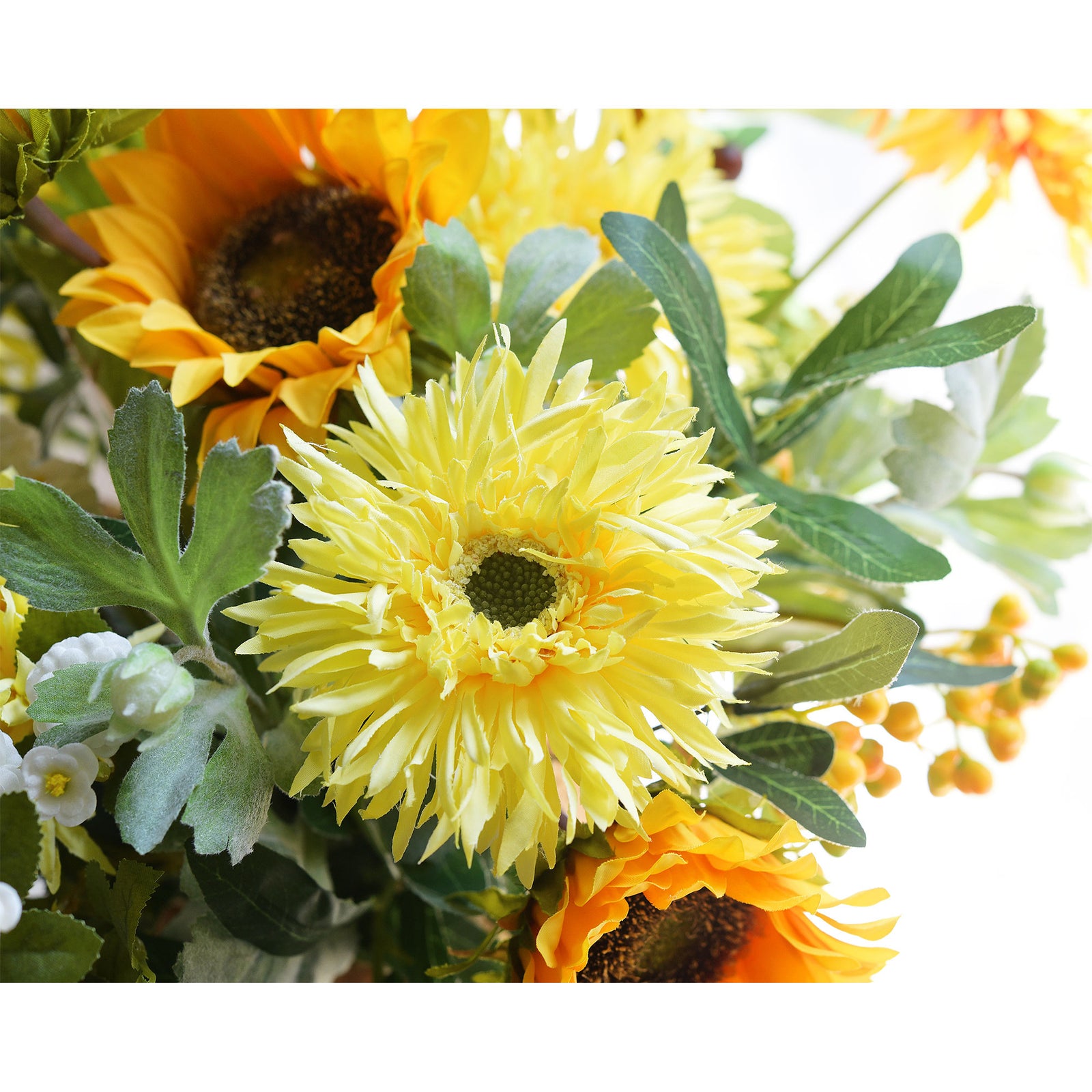 Marigold Yellow Spider Gerbera Daisies Silk Flowers Real Looking Artificial flowers Home Décor 16.5'' (6 Stems) FiveSeasonStuff