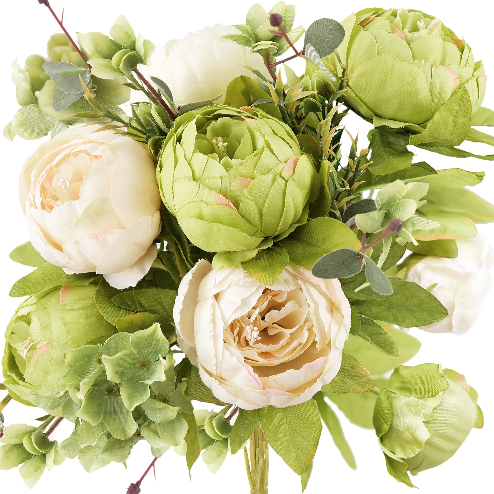 Vintage Peonies in Cream, Beige, and Moss Green – Silk Artificial Flower Bouquet with Hydrangeas Weddings/Home Decor/ Centerpieces/ DIY