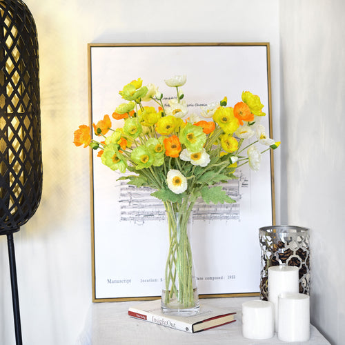 Cream White Silk Poppies Artificial Flower Bouquet for Remembrance Home Wedding 6 Stems 23.6'' (60cm)