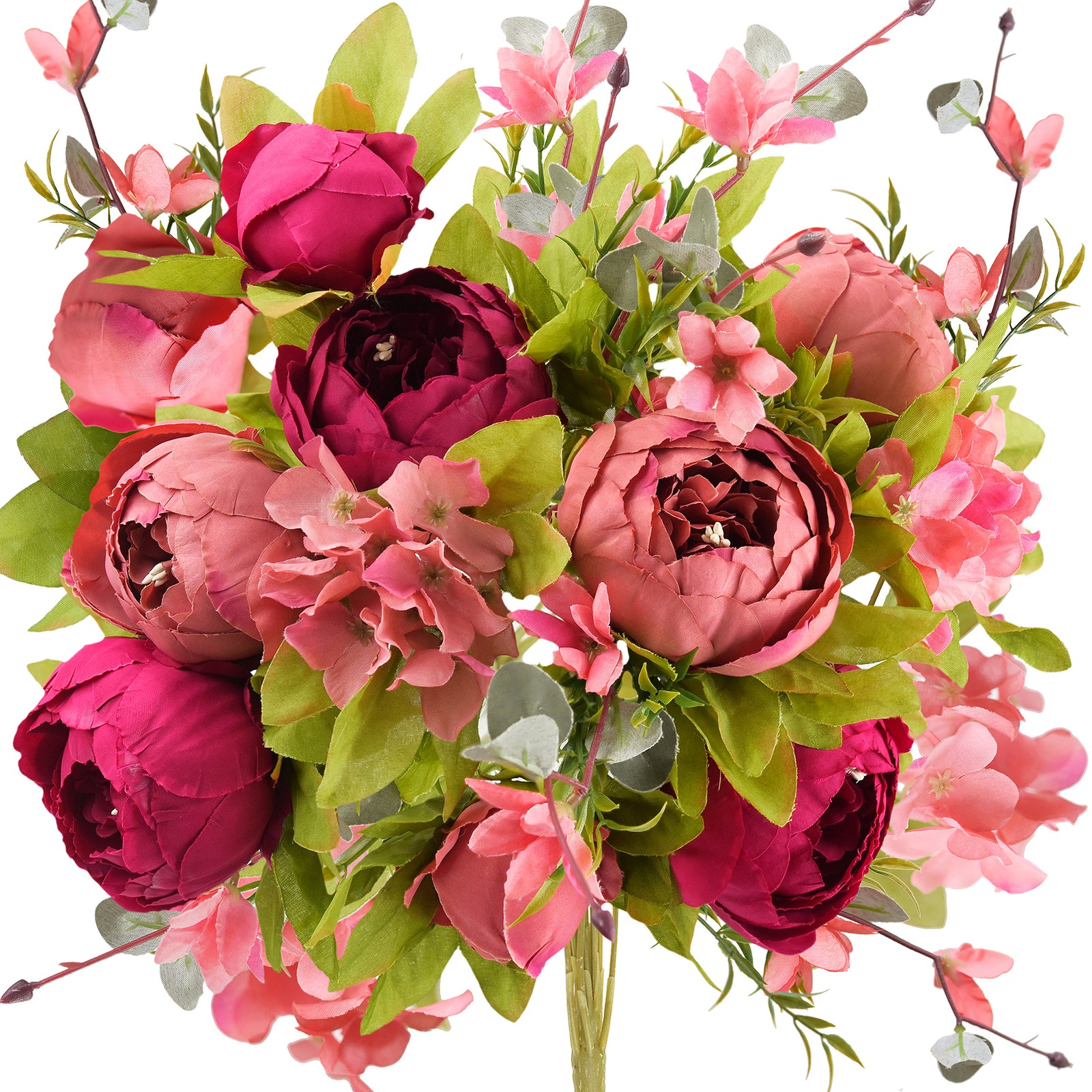FiveSeasonStuff (Country Barn Red)Silk Peonies Artificial Flower Bouquet