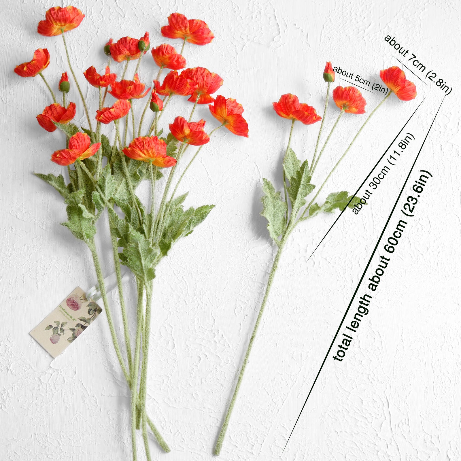 Burning Orange Silk Poppies Artificial Flower Bouquet for Remembrance Home Wedding 6 Stems 23.6'' (60cm)