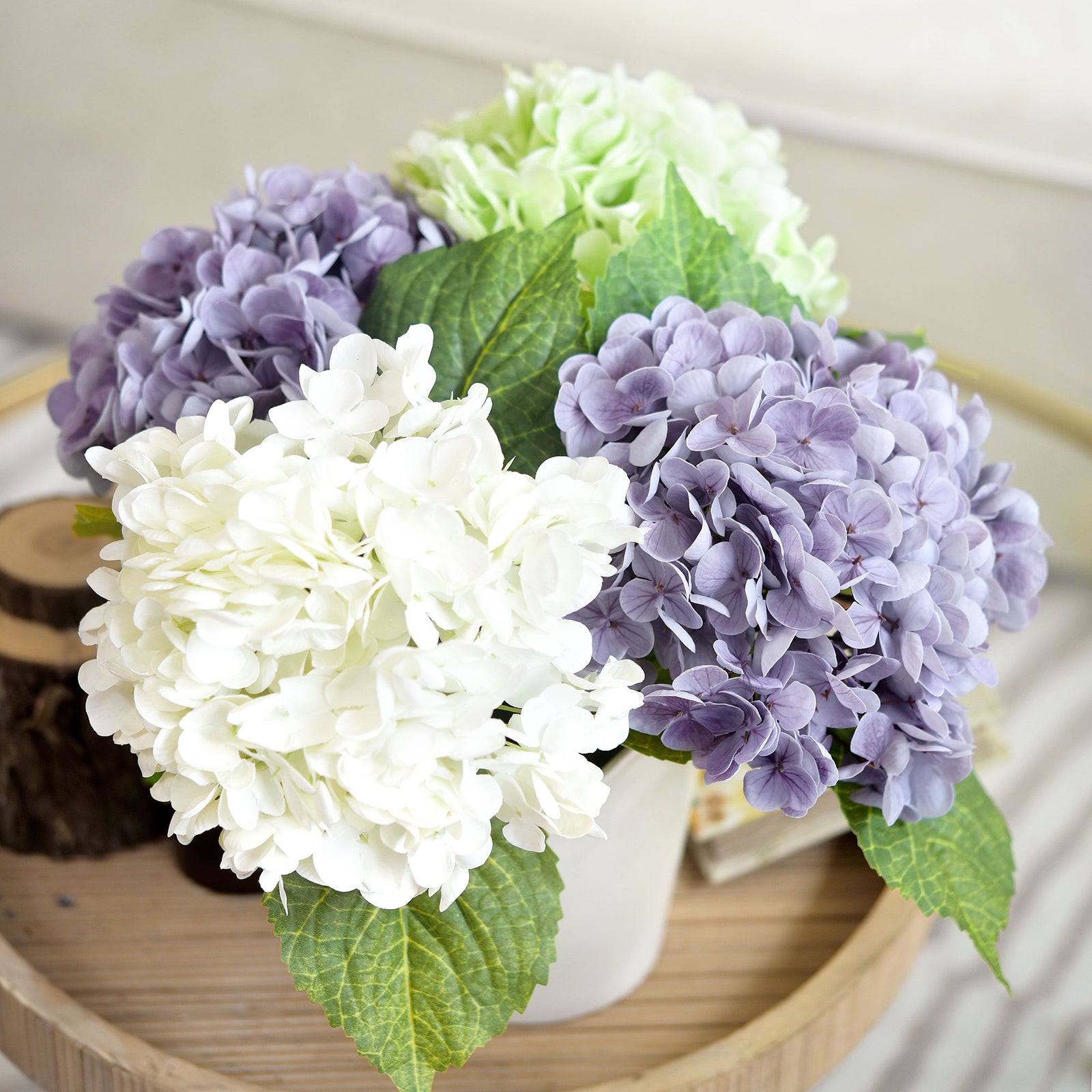 2 Stems Pale Purple Real Touch Petals and Leaves Artificial Hydrangea Flowers Long Stem Floral Arrangement | for Wedding Bridal Party Home Décor DIY Floral Decoration