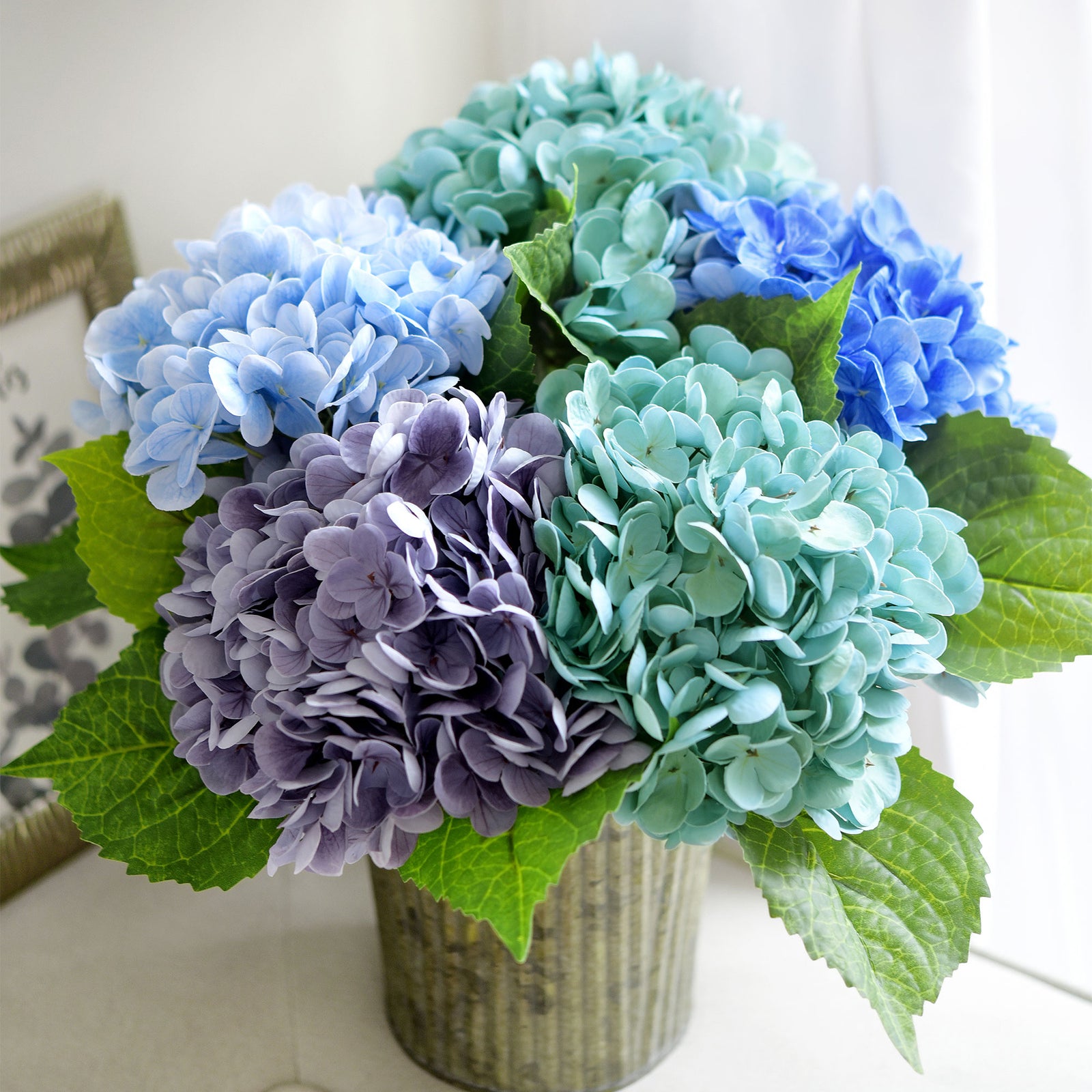 2 Stems Pale Jade Green Real Touch Petals and Leaves Artificial Hydrangea Flowers Long Stem Floral Arrangement | for Wedding Bridal Party Home Décor DIY Floral Decoration