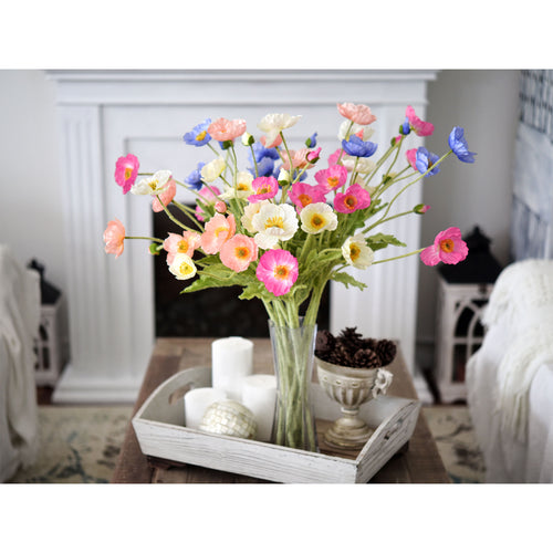 Pink Silk Poppies Artificial Flower Bouquet for Remembrance Home Wedding 6 Stems 23.6'' (60cm)