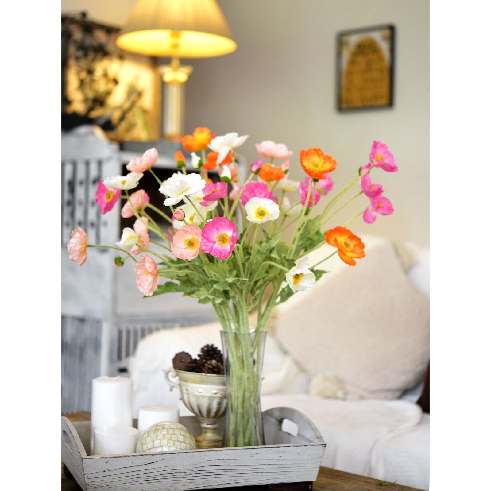 Pink Silk Poppies Artificial Flower Bouquet for Remembrance Home Wedding 6 Stems 23.6'' (60cm)