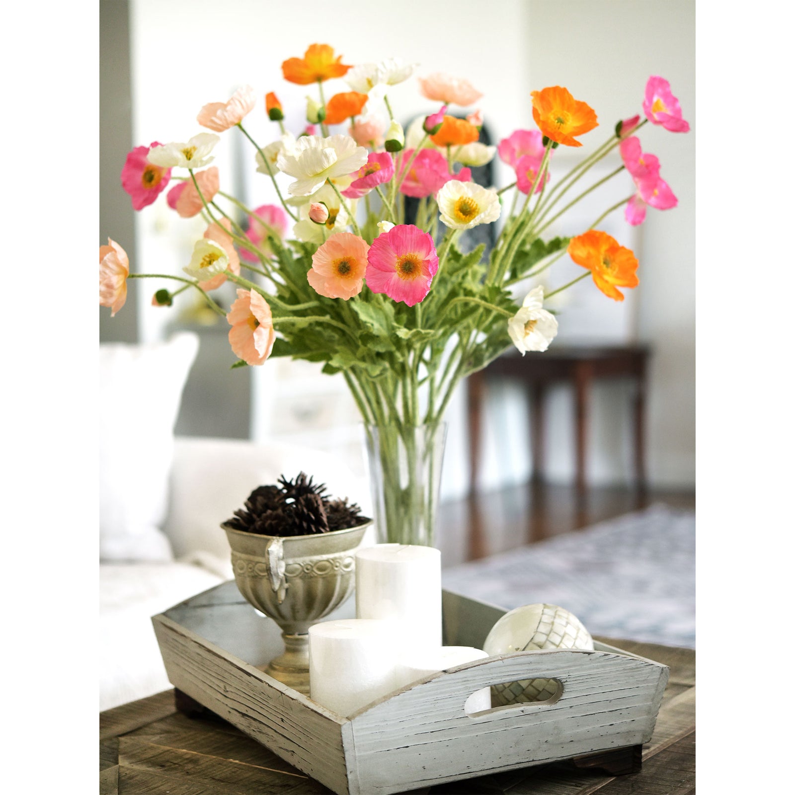 Pink Silk Poppies Artificial Flower Bouquet for Remembrance Home Wedding 6 Stems 23.6'' (60cm)