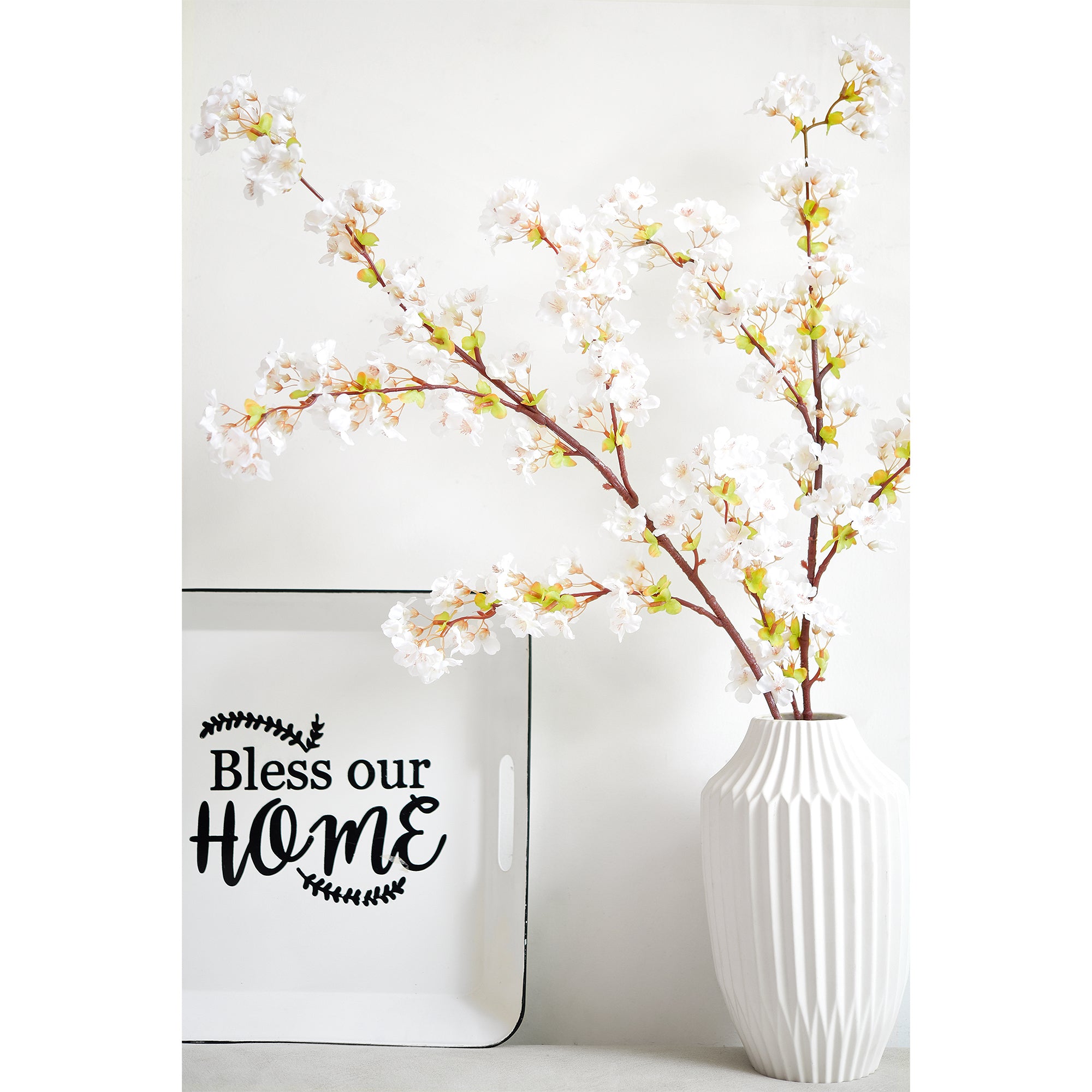 Snowy White Sakura Elegance Silk Cherry Blossom Stems – Set of 2