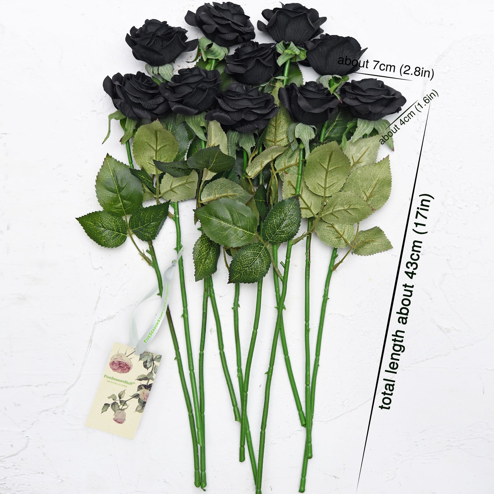 Real Touch 10 Stems Black Silk Artificial Roses Flowers ‘Petals Feel and Look like Fresh Roses