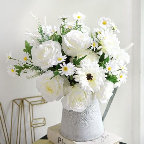 A Vision in White Mix Silk Flower Bouquet Artificial Flowers, FiveSeasonStuff Floral