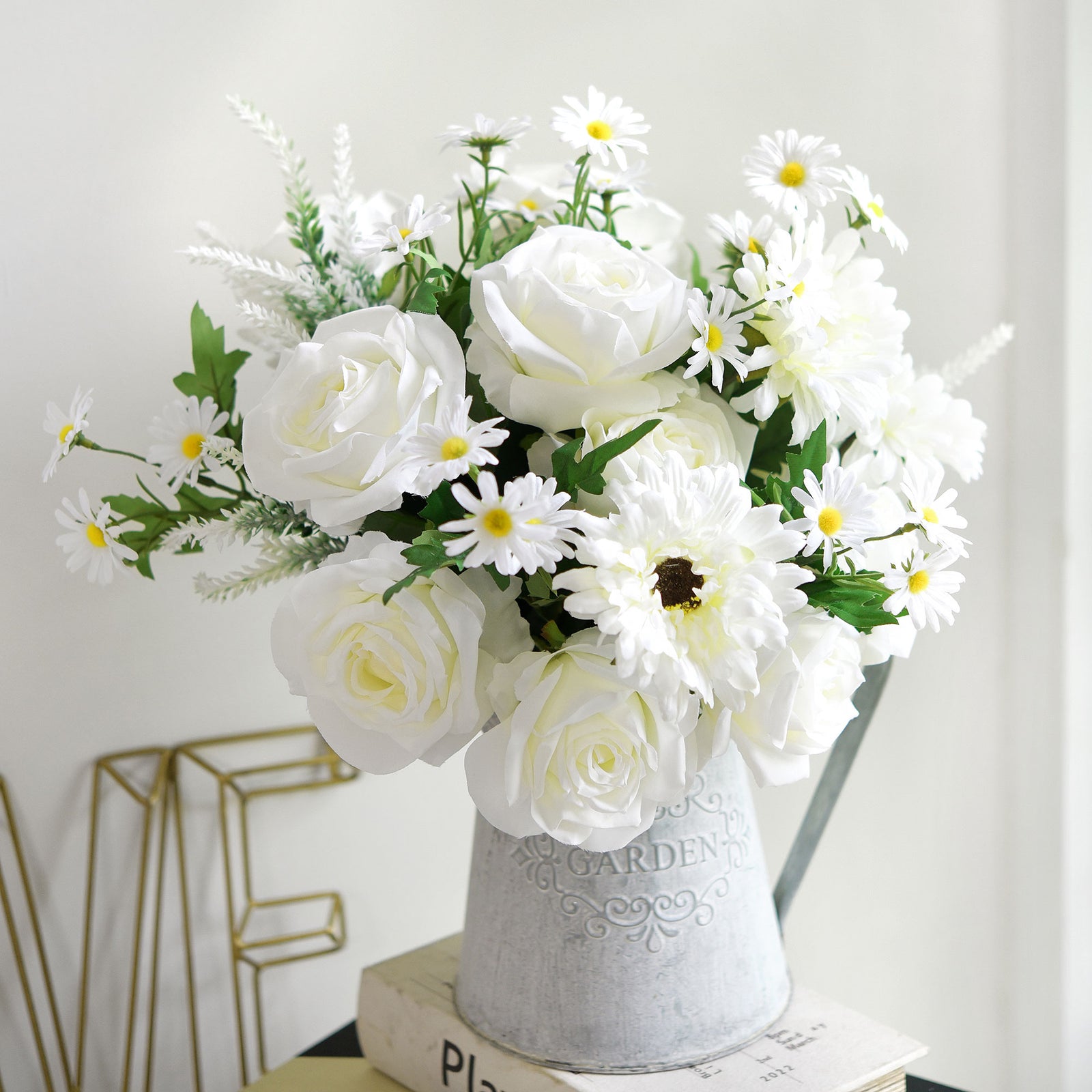 A Vision in White Mix Silk Flower Bouquet Artificial Flowers, FiveSeasonStuff Floral