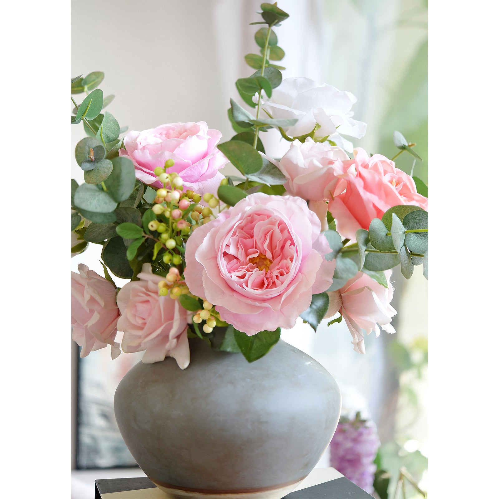 Powder Pink Real Touch Garden Roses Large Blooms 2 Long Stems