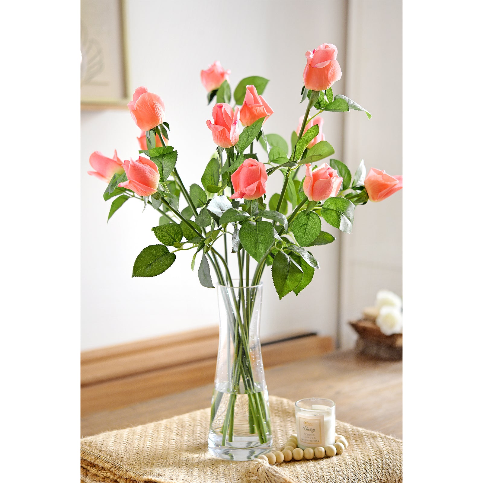 Flamingo Wild Pink Long Stem 21 inches Roses Real Touch Silk Artificial Flowers 12 Stems